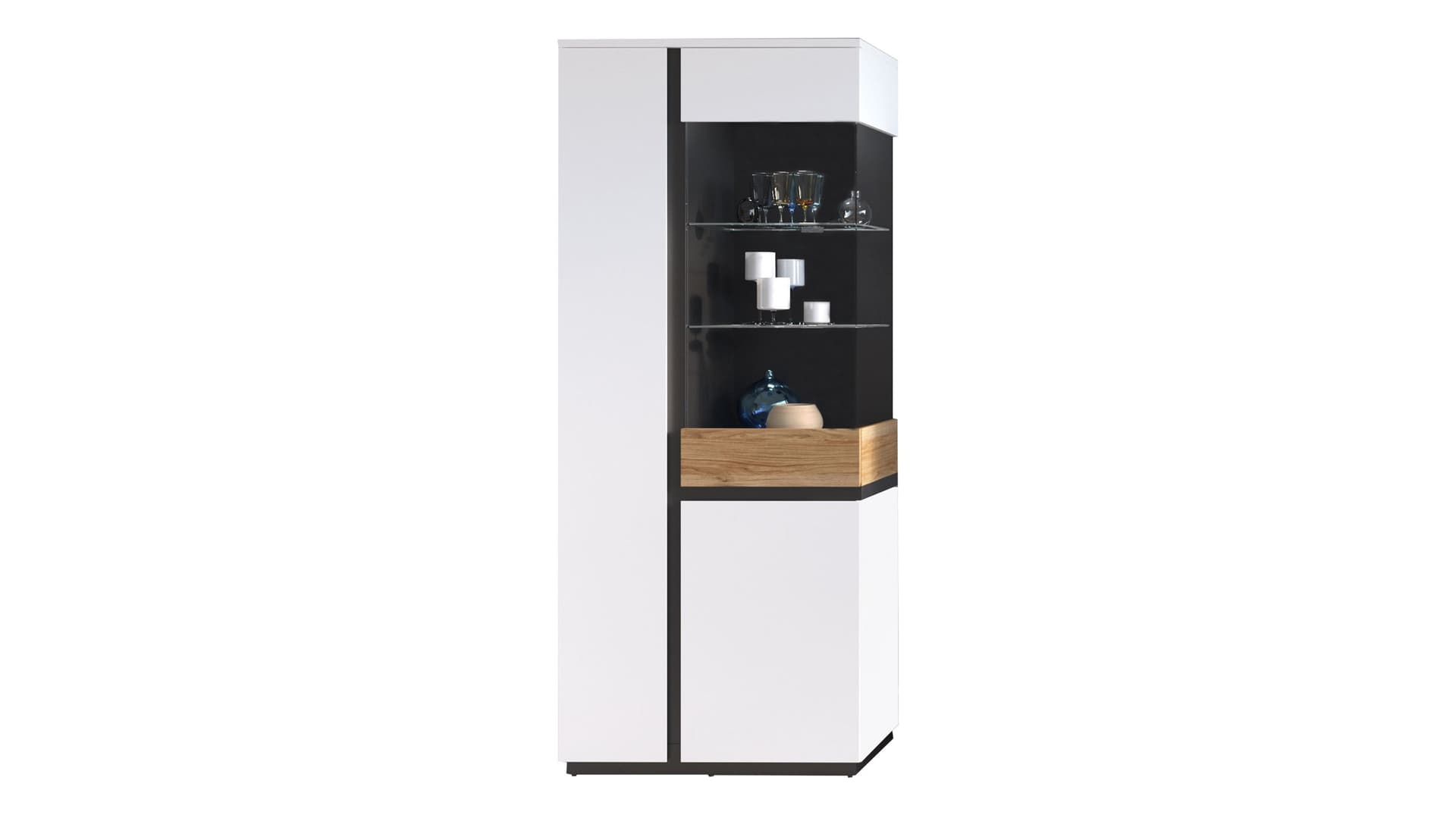 Vitrine mit Glastür alpinweiß - Catania Eiche Breite 84 cm - NOVENA