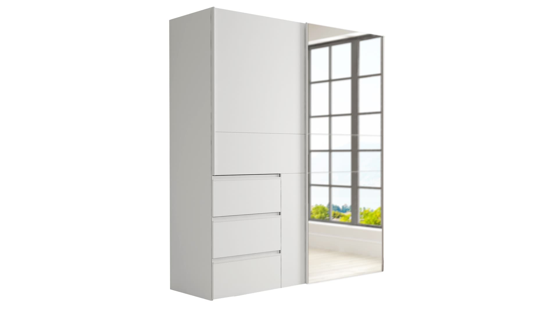 Schwebetürenschrank weiß mit Spiegel 170 cm 2-türig - WINN