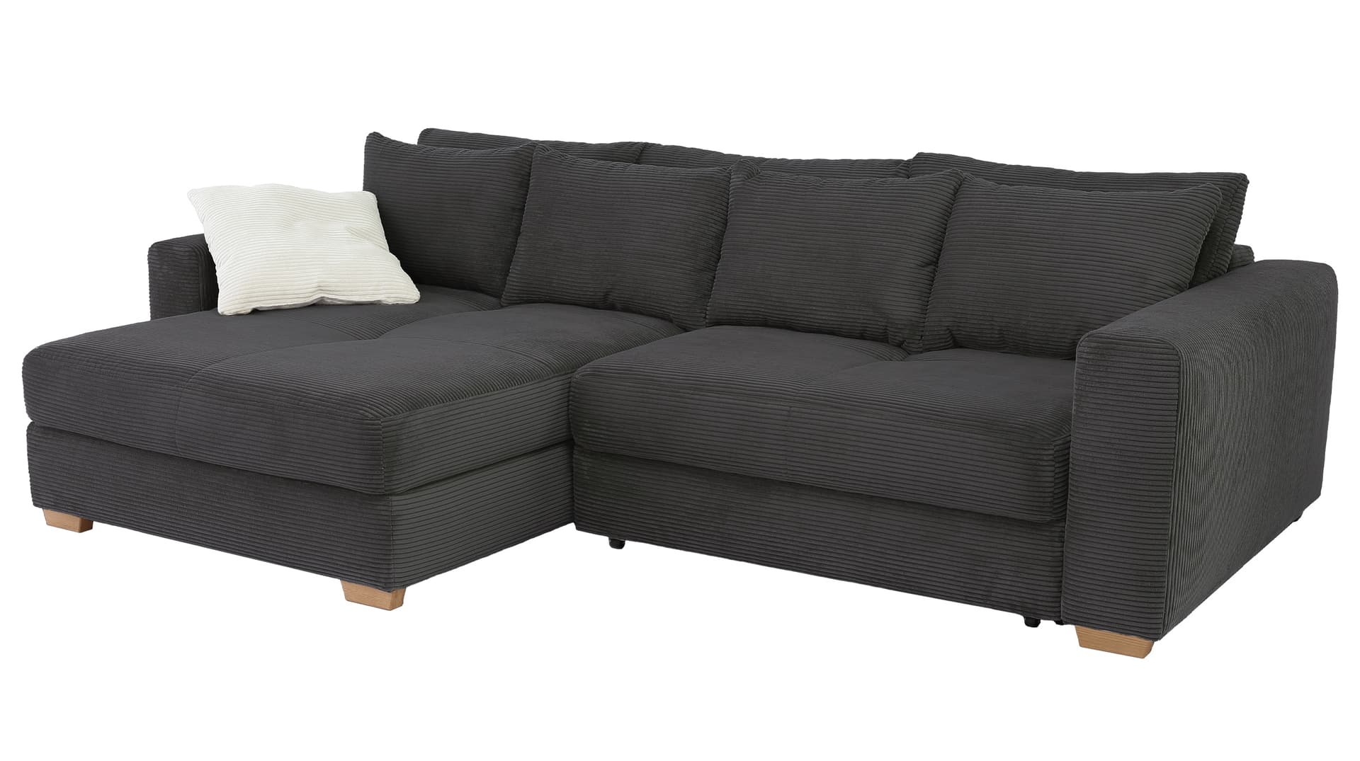 Ecksofa Cord Schlaffunktion grau Bettkasten 288 x 186 cm - KAMPEN
