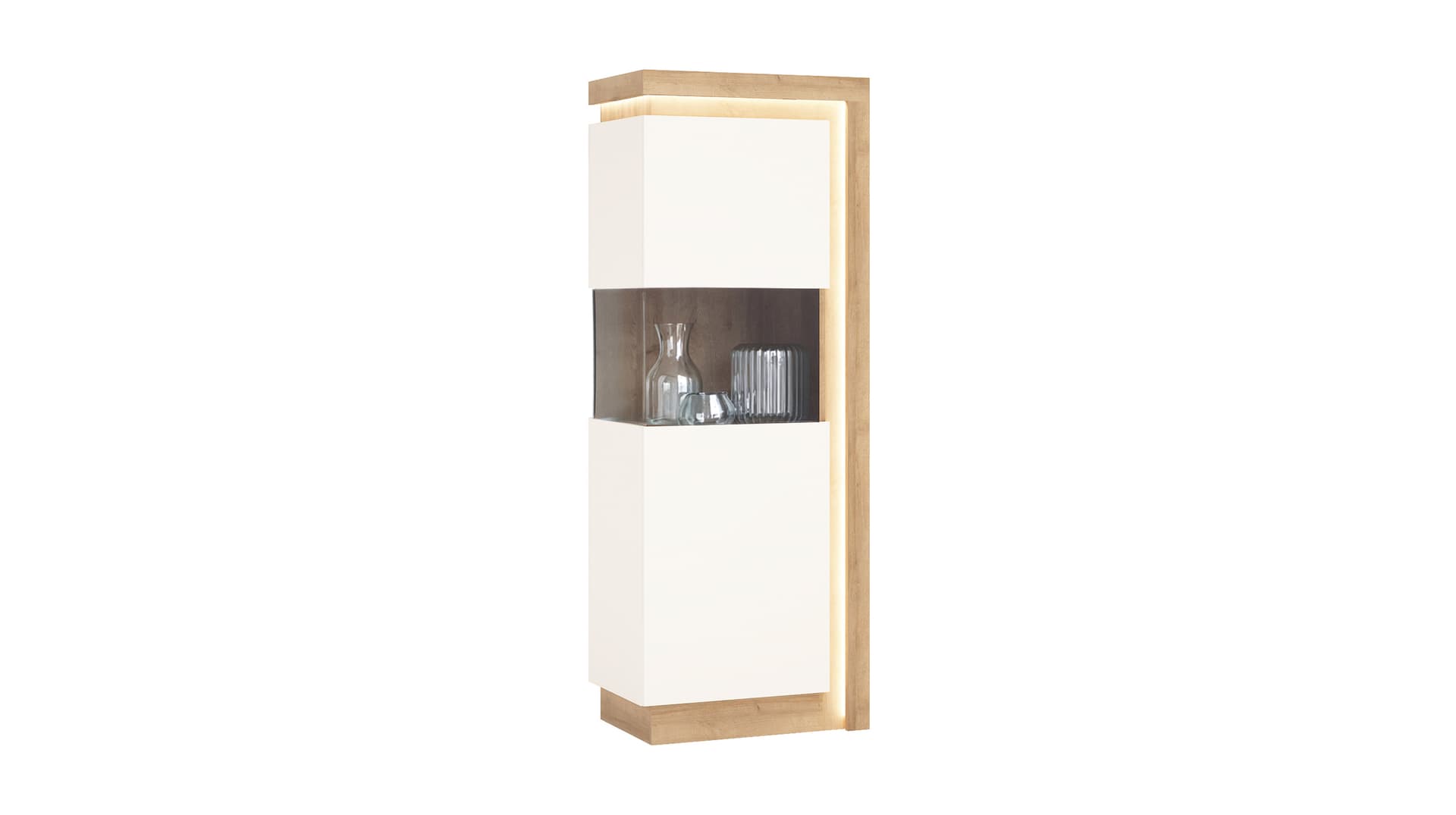 Vitrine mit Beleuchtung weiß Hochglanz - Eiche Breite 60 cm - LYON