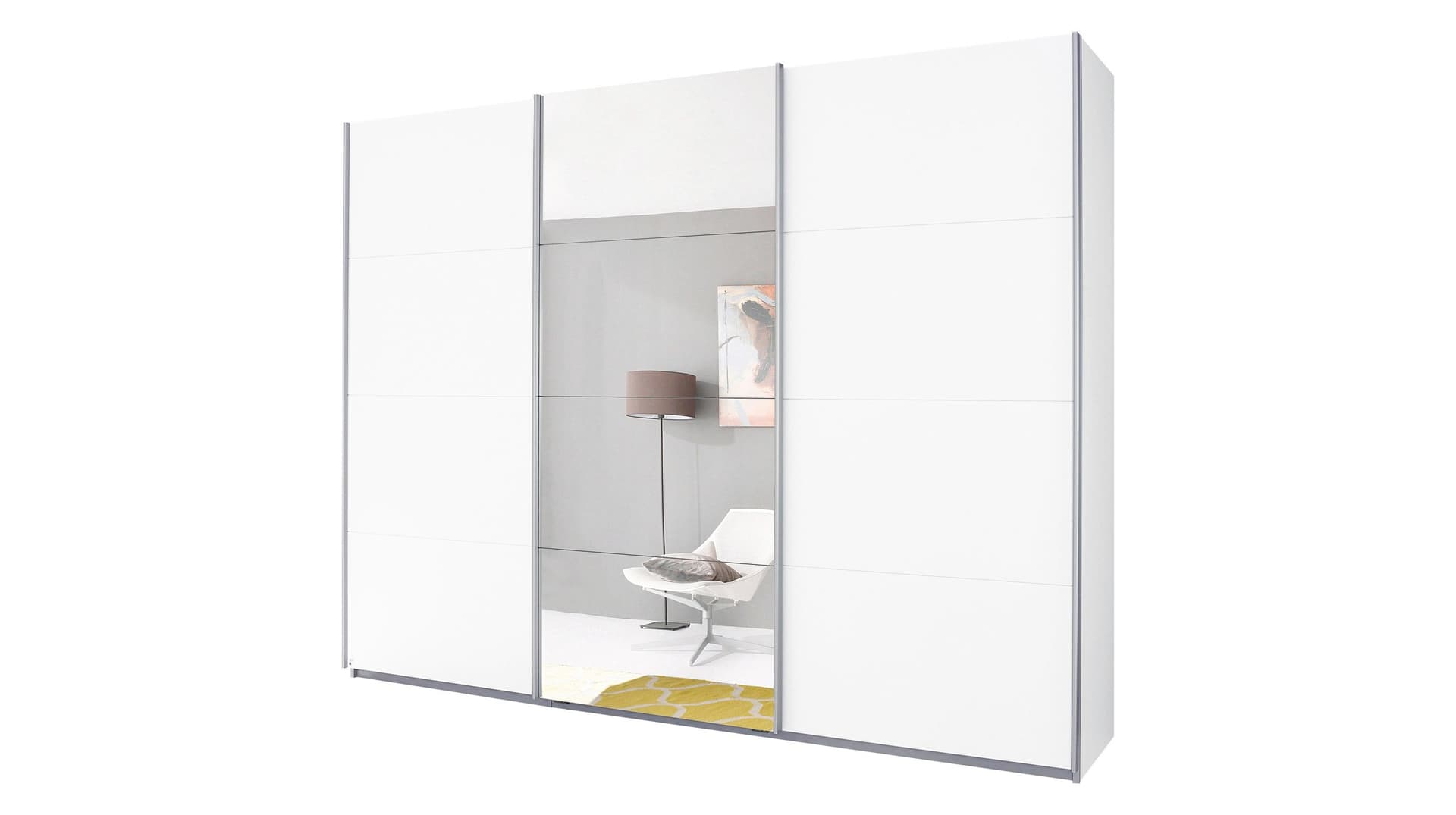 Schwebetürenschrank weiß 271 cm Spiegel - rauch - KULMBACH
