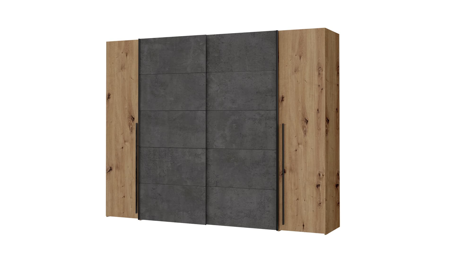 Kleiderschrank Artisan Eiche - grau - 270 cm - Schwebetüren - NARAGO