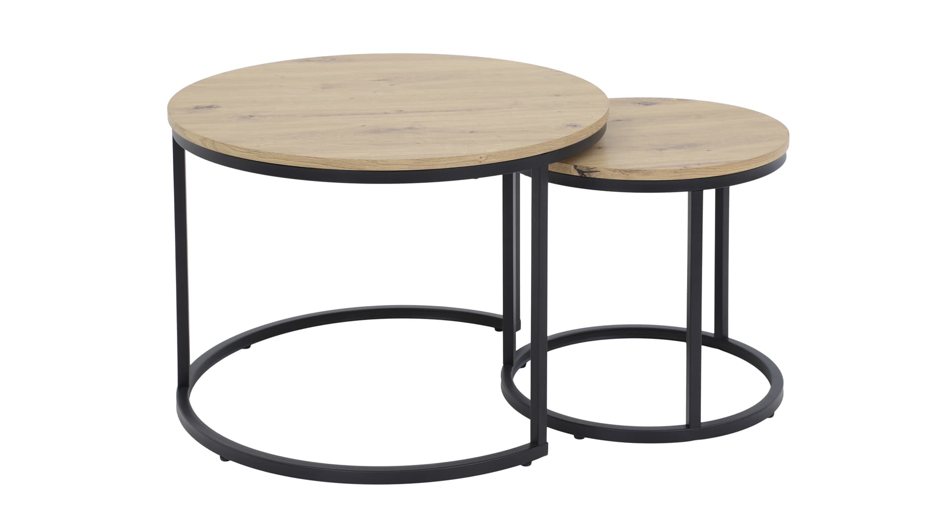 Couchtisch 2er-Set rund Artisan Eiche mit Metallgestell - LAURA