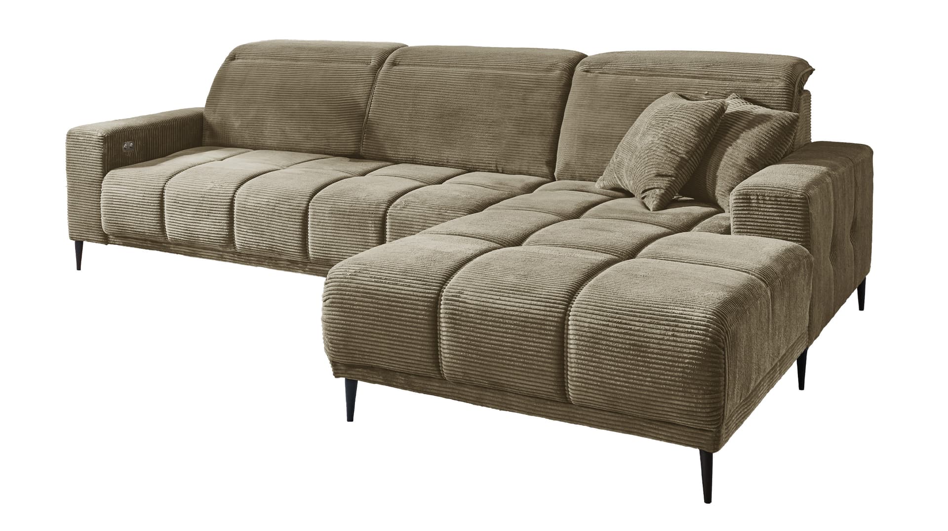 Ecksofa Cord grün elektrisch ausfahrbar 286 cm - OT rechts - MARISOL