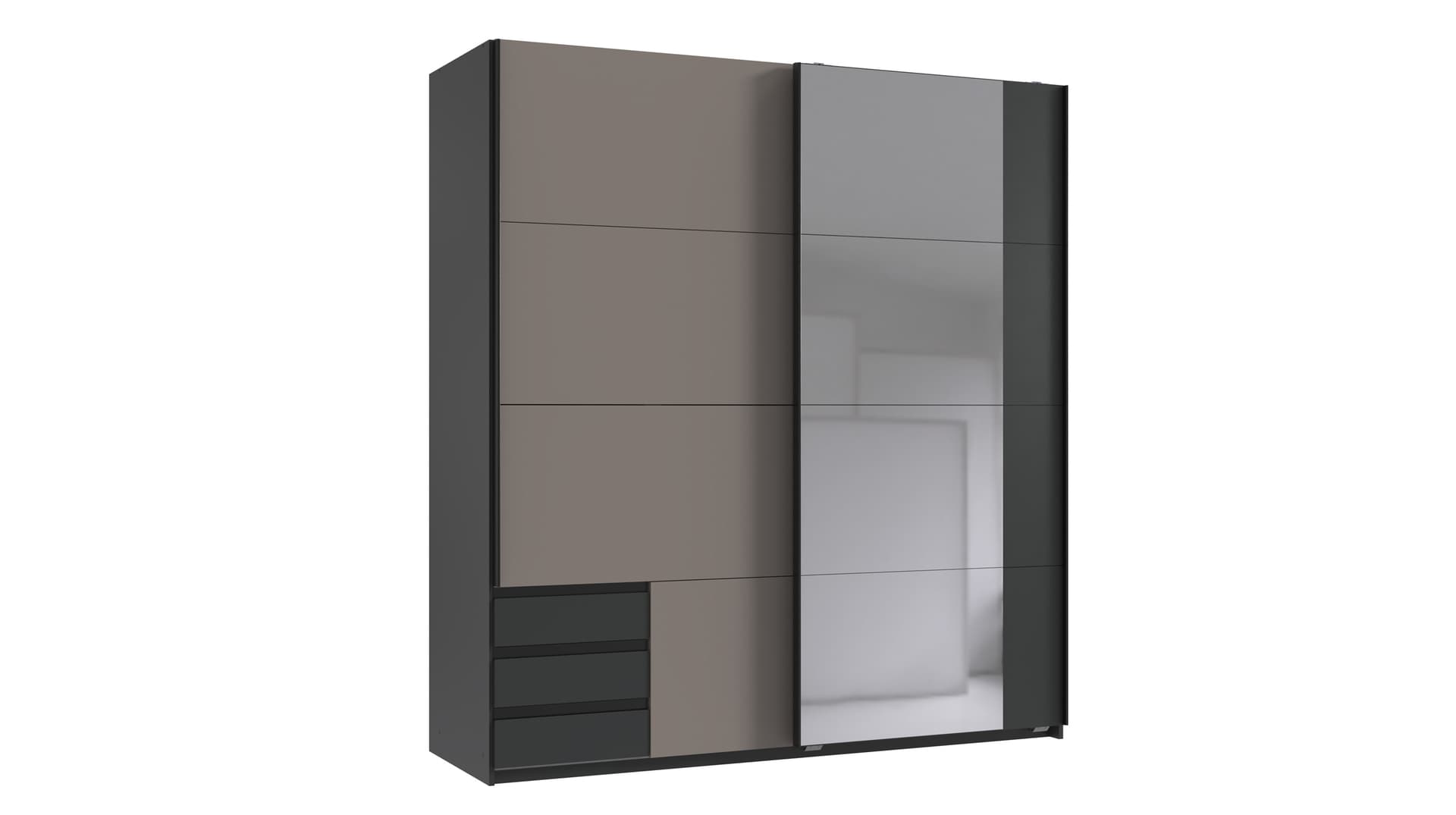 Schwebetürenschrank mit Spiegel grau - graphit 180 cm - EMDEN
