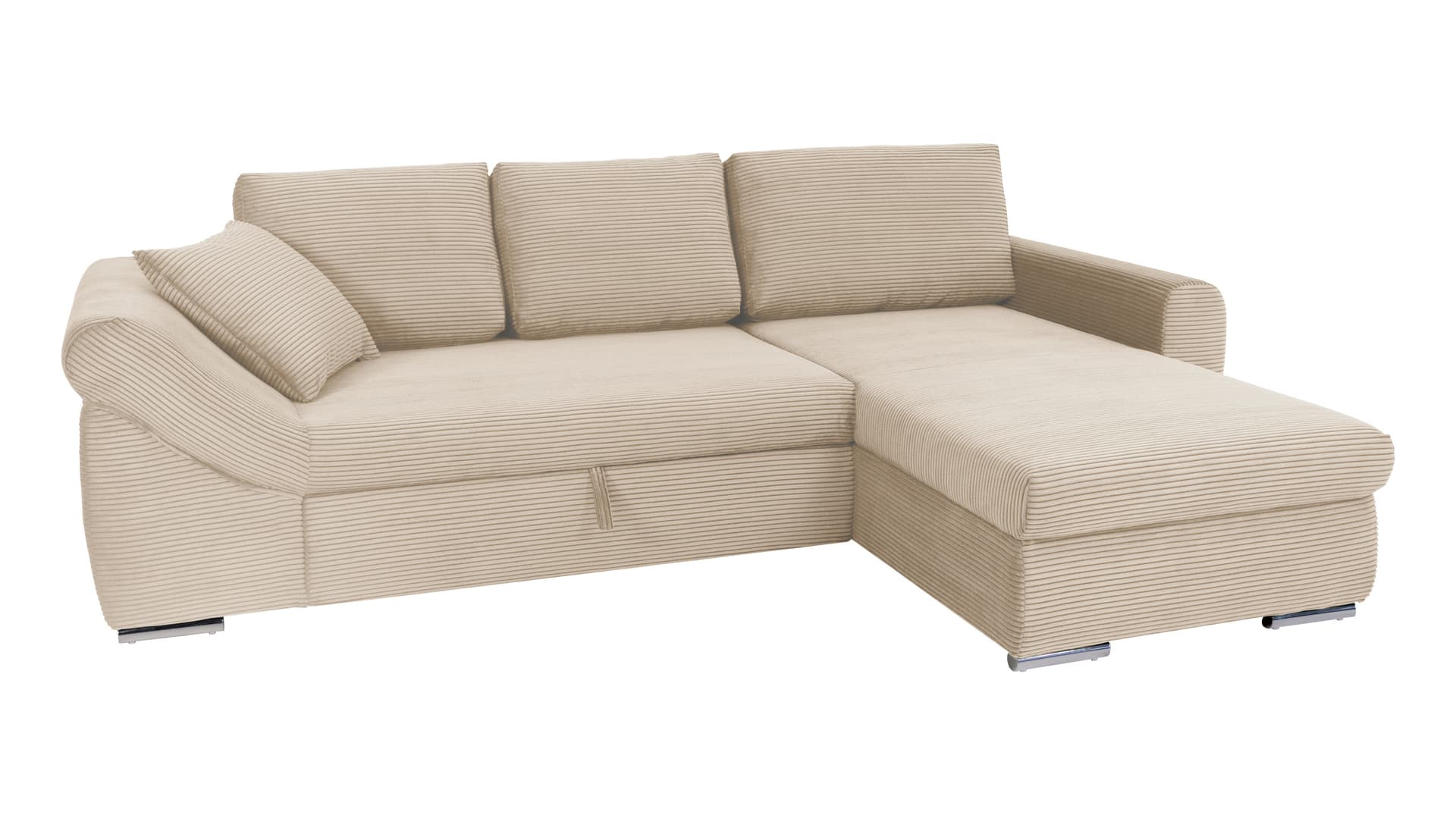 Ecksofa Schlaffunktion Bettkasten creme Cord 261 cm - RAMONA