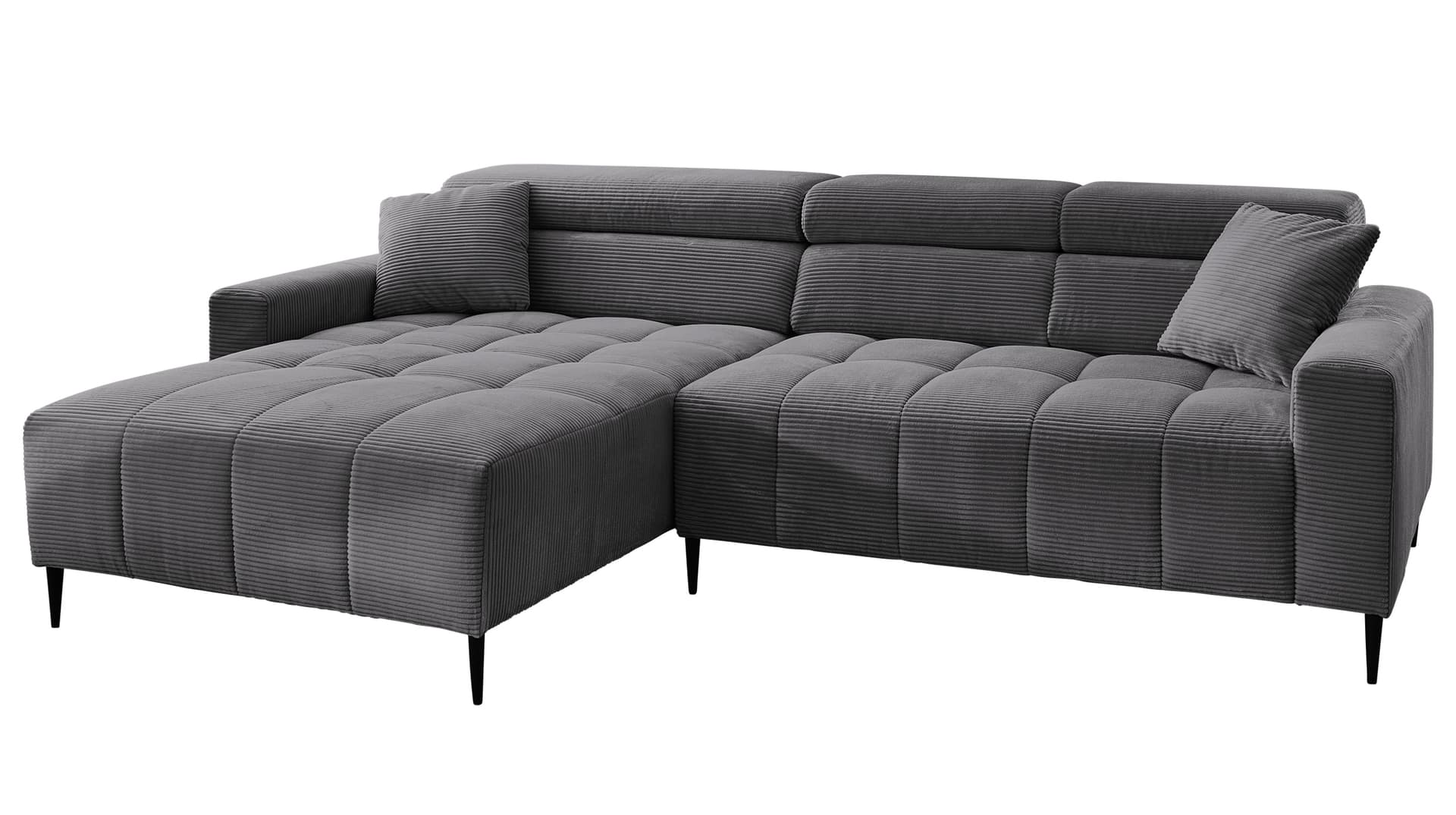 Ecksofa Cord grau elektrisch ausfahrbar 256 cm - OT links - SIMPLE