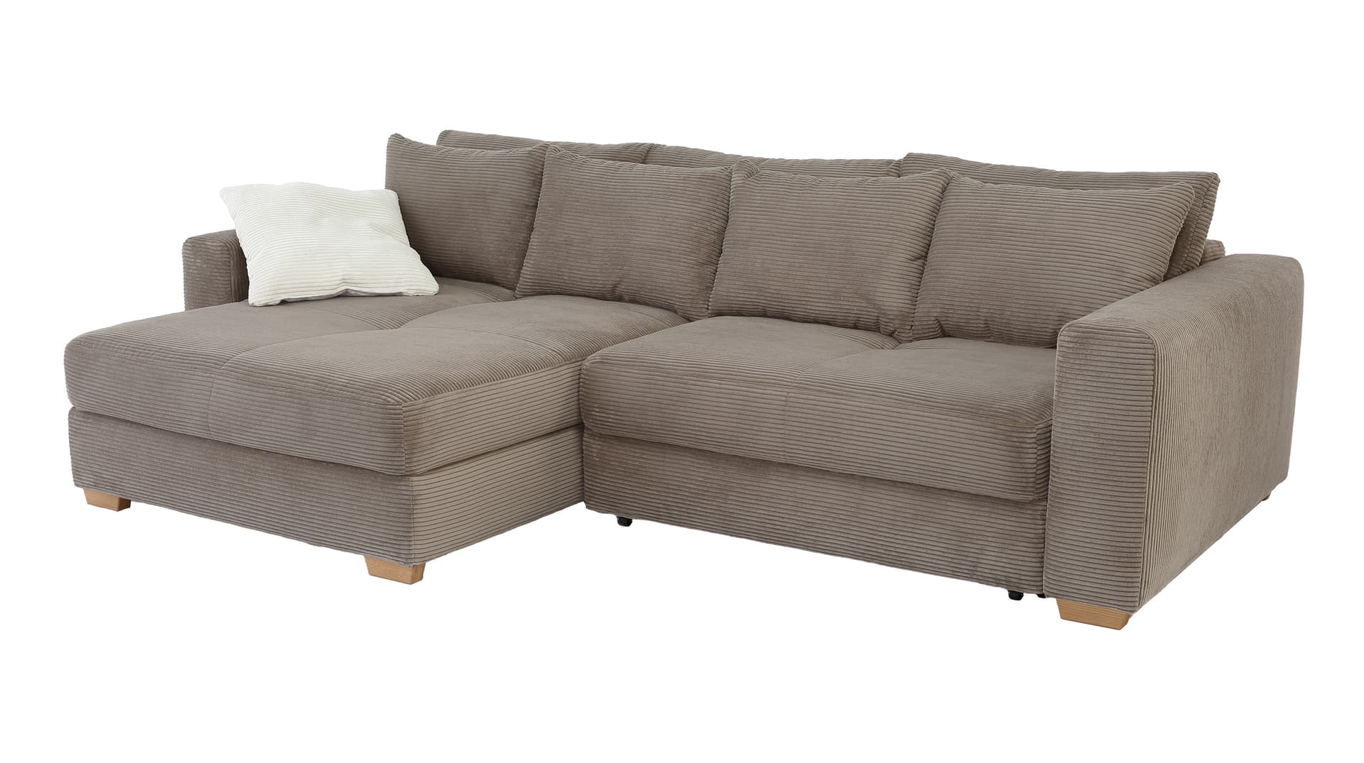 Ecksofa Cord Schlaffunktion taupe Bettkasten 288 x 186 cm - KAMPEN