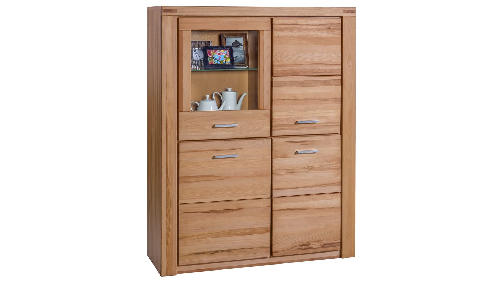 Highboard mit Glastür Kernbuche massiv geölt 108 cm - FREYJA