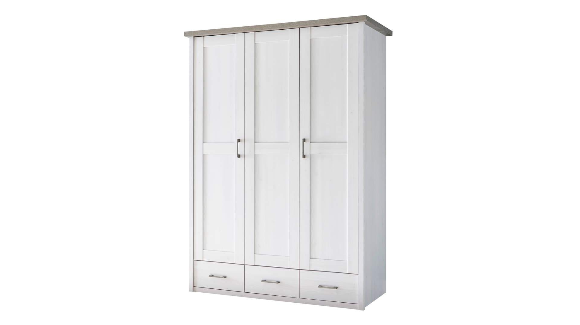 Kleiderschrank 148 cm Pinie weiß 3-türig mit 3 Schubladen - LUCA