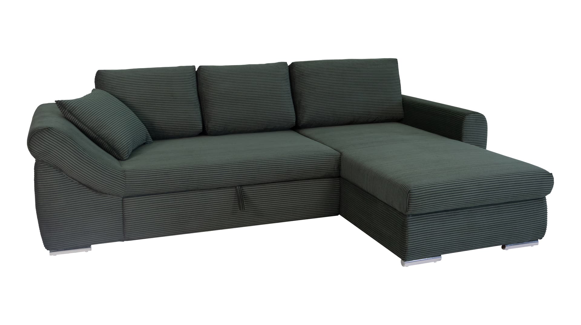 Ecksofa Schlaffunktion Bettkasten grün Cord 261 cm - RAMONA