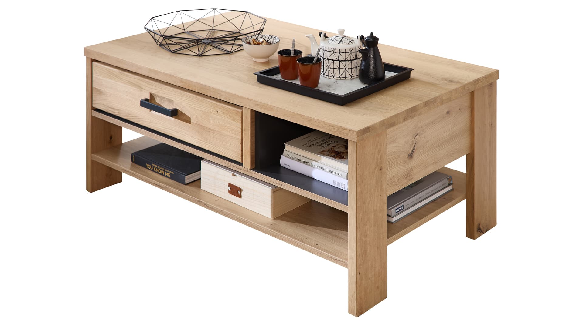 Couchtisch mit Schubladen Wildeiche massiv geölt 110 x 65 cm - CATANIA