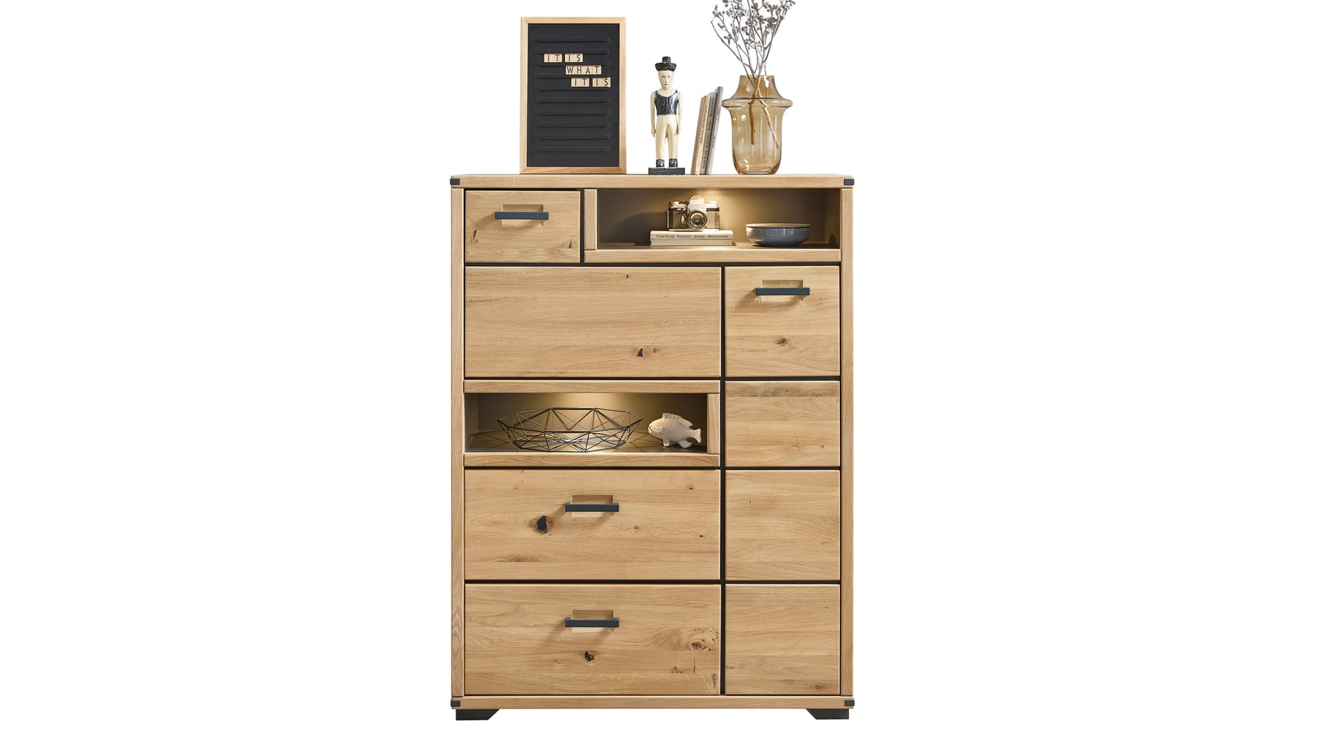 Highboard mit Beleuchtung - Wildeiche massiv geölt - 105 cm - CATANIA