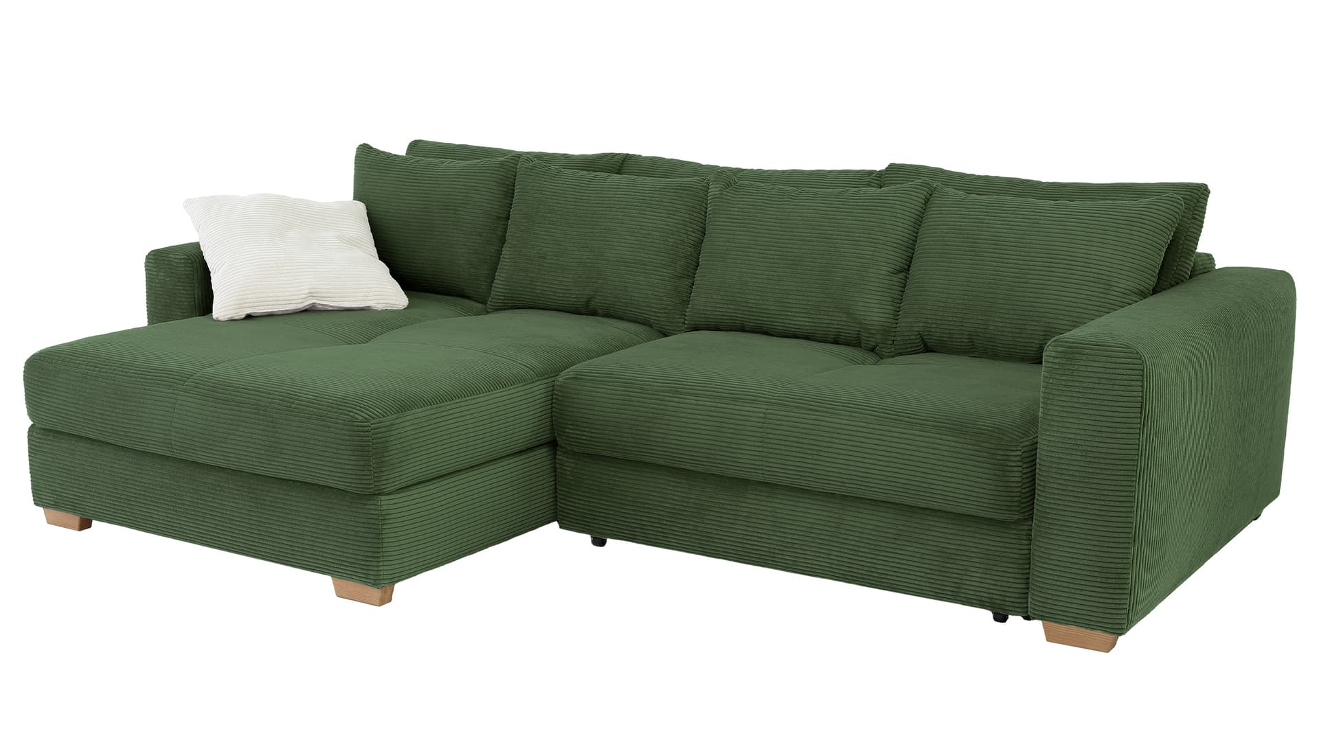 Ecksofa Cord Schlaffunktion grün Bettkasten 288 x 186 cm - KAMPEN