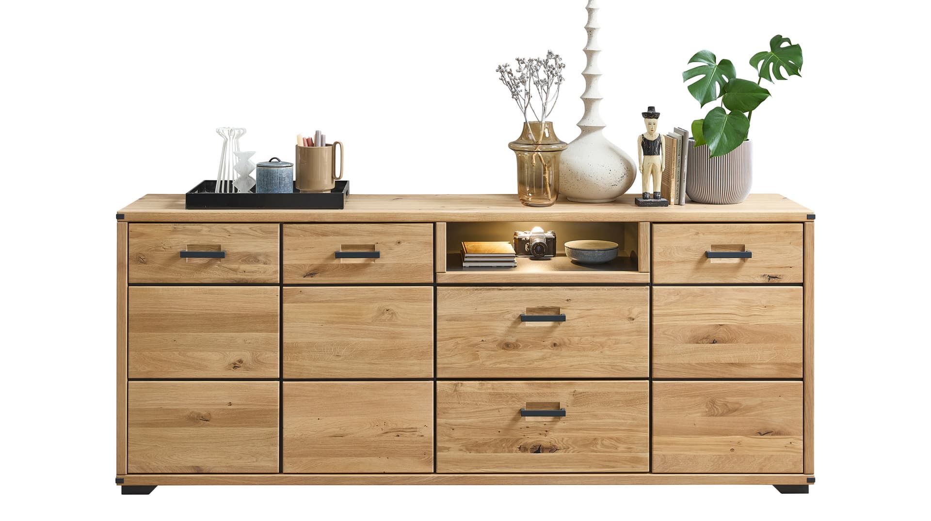 Sideboard mit Beleuchtung - Wildeiche massiv geölt - 219 cm - CATANIA