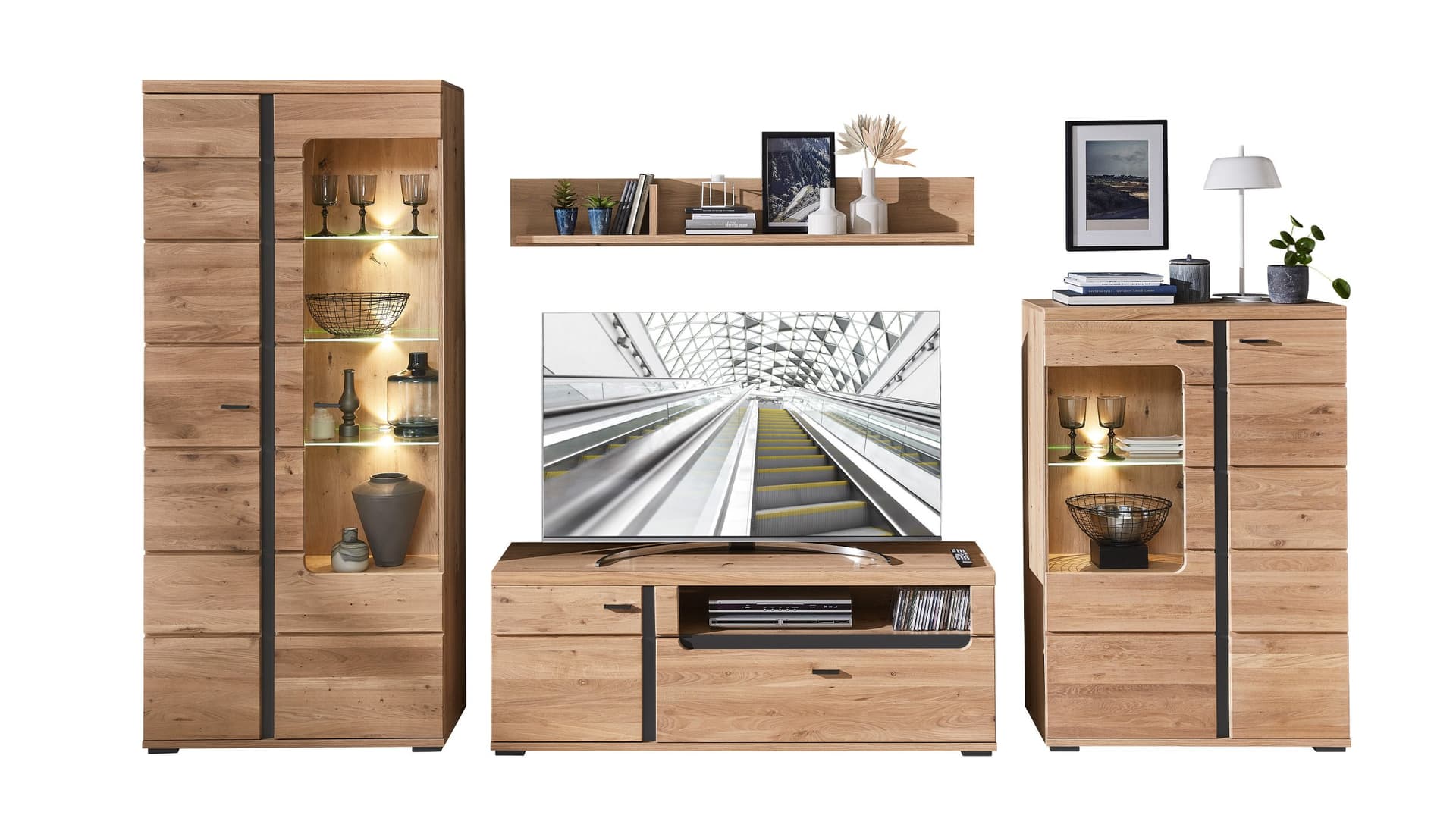 Wohnwand Altesche massiv gebürstet 360 cm - SONOS