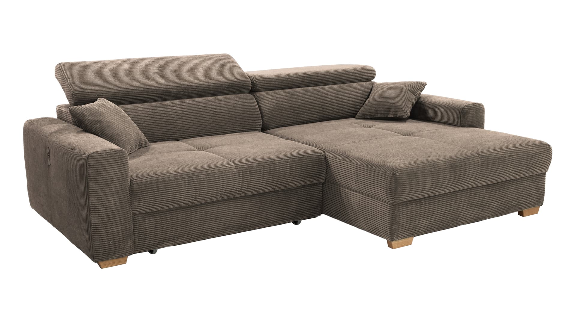 Ecksofa Cord elektrisch ausfahrbar taupe 277 cm - SLIDER