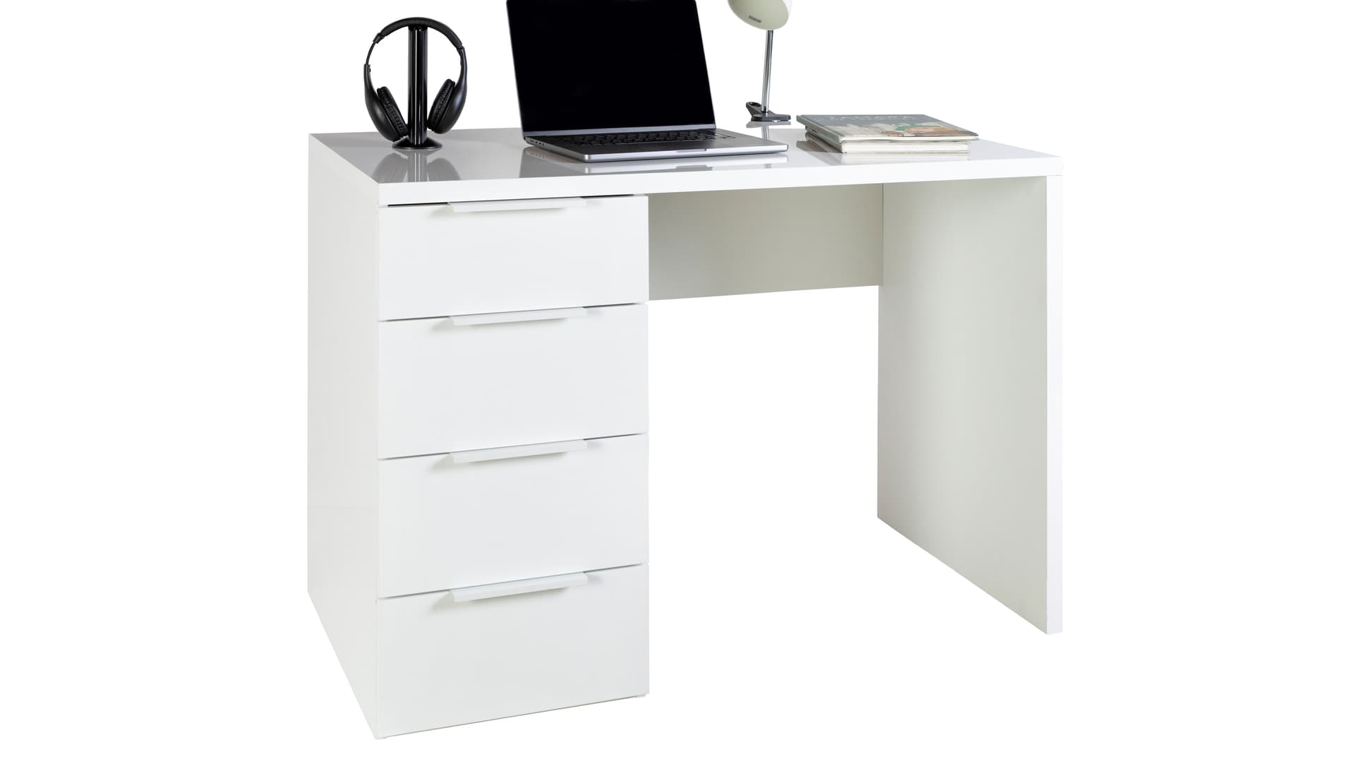 Computerschreibtisch mit Schublade weiß hochglanz 110 cm - ESPRESSO