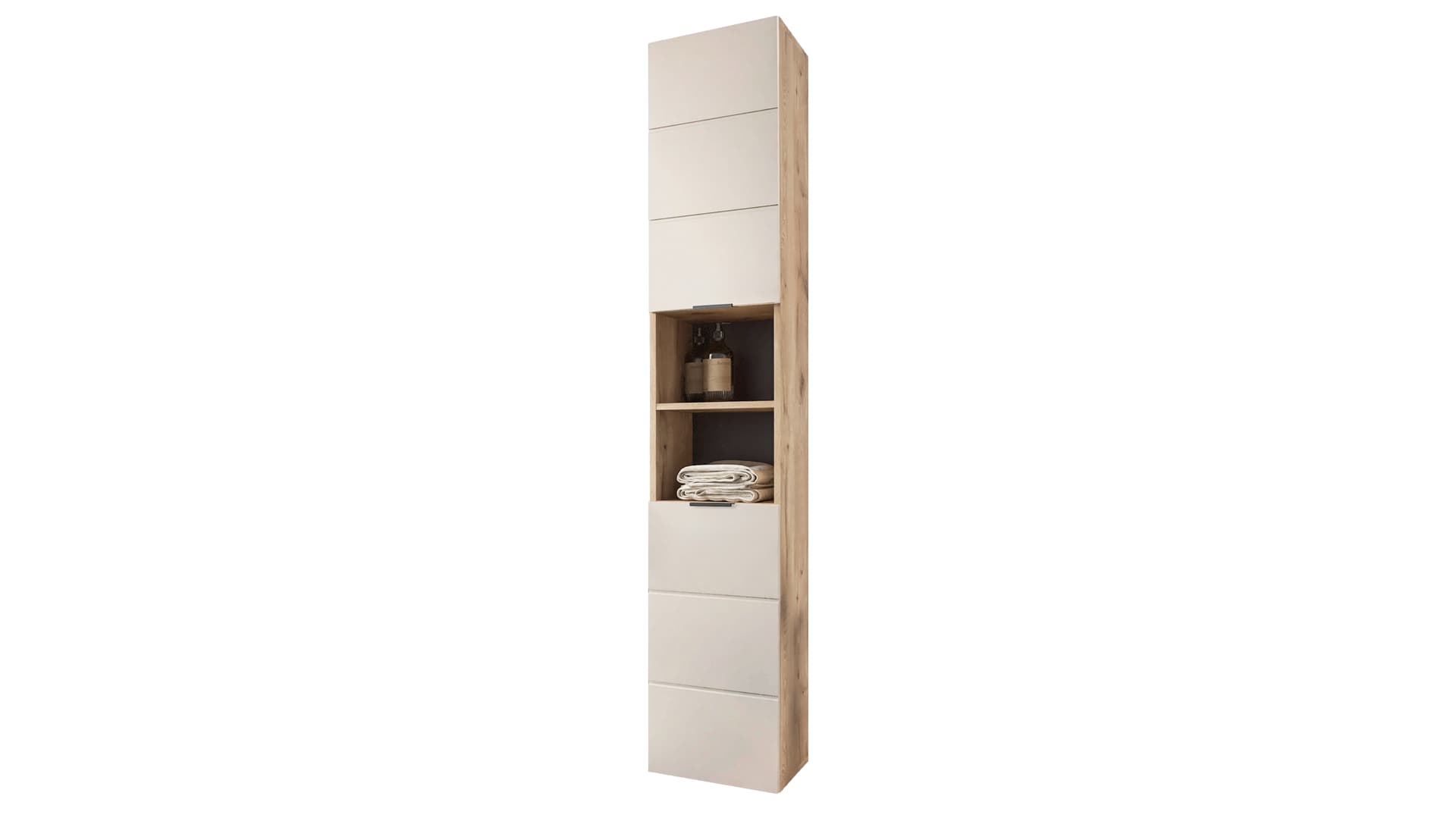 Bad Hochschrank Eiche - Beige-Kaschmir 2 Türen 34 cm - KRETA
