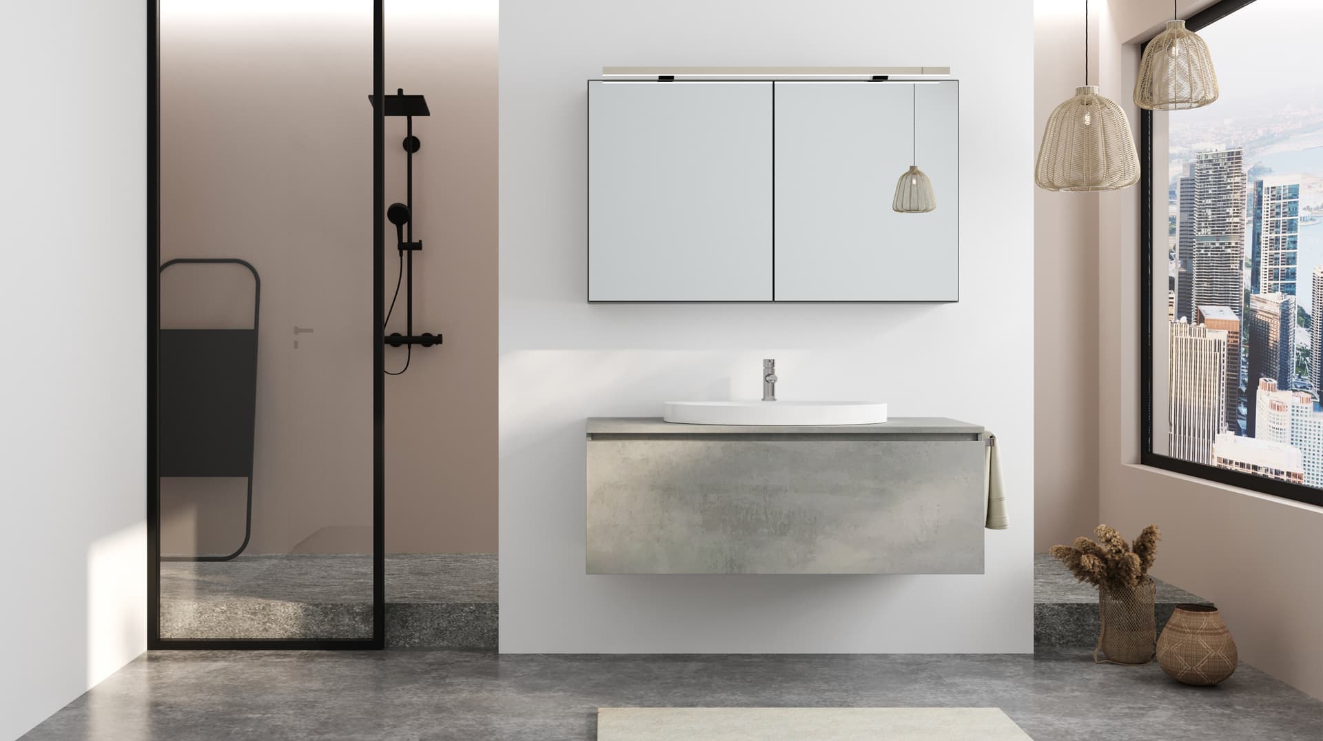 Badmöbel-Set grau - 2 Teile - Waschtisch 120 cm - ROMAO