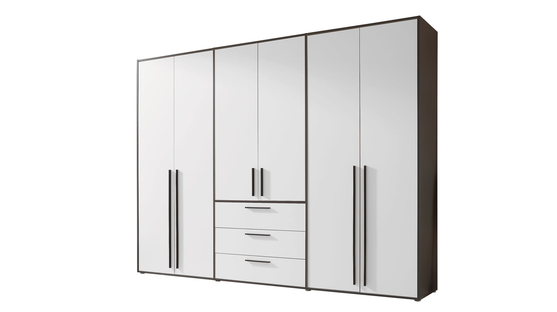 Kleiderschrank mit Schubladen weiß graphit 270 cm 6-türig - LATTARI