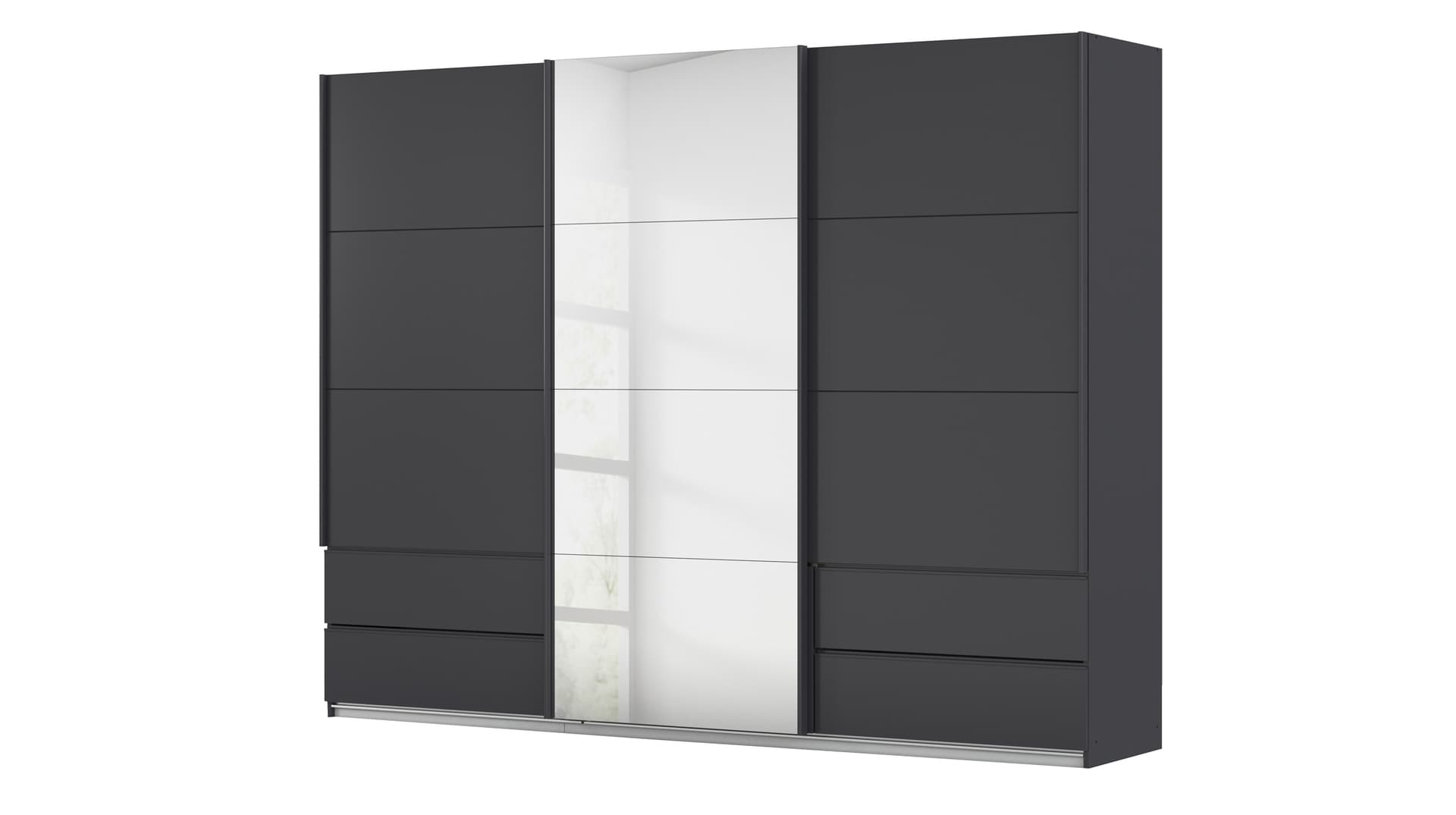 Schwebetürenschrank grau mit Spiegel - 271 cm - rauch - ELARA