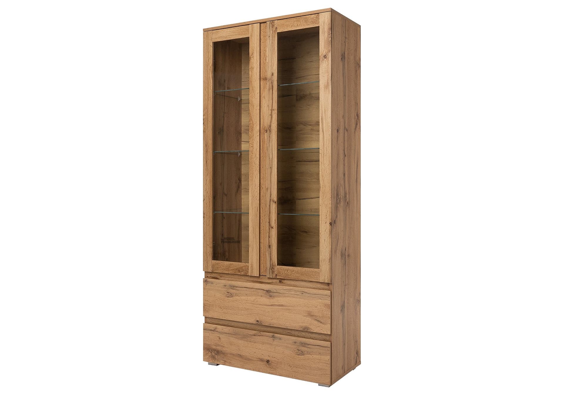 Vitrine mit 2 Glastüren Honig Eiche Breite 80 cm - IMAGE