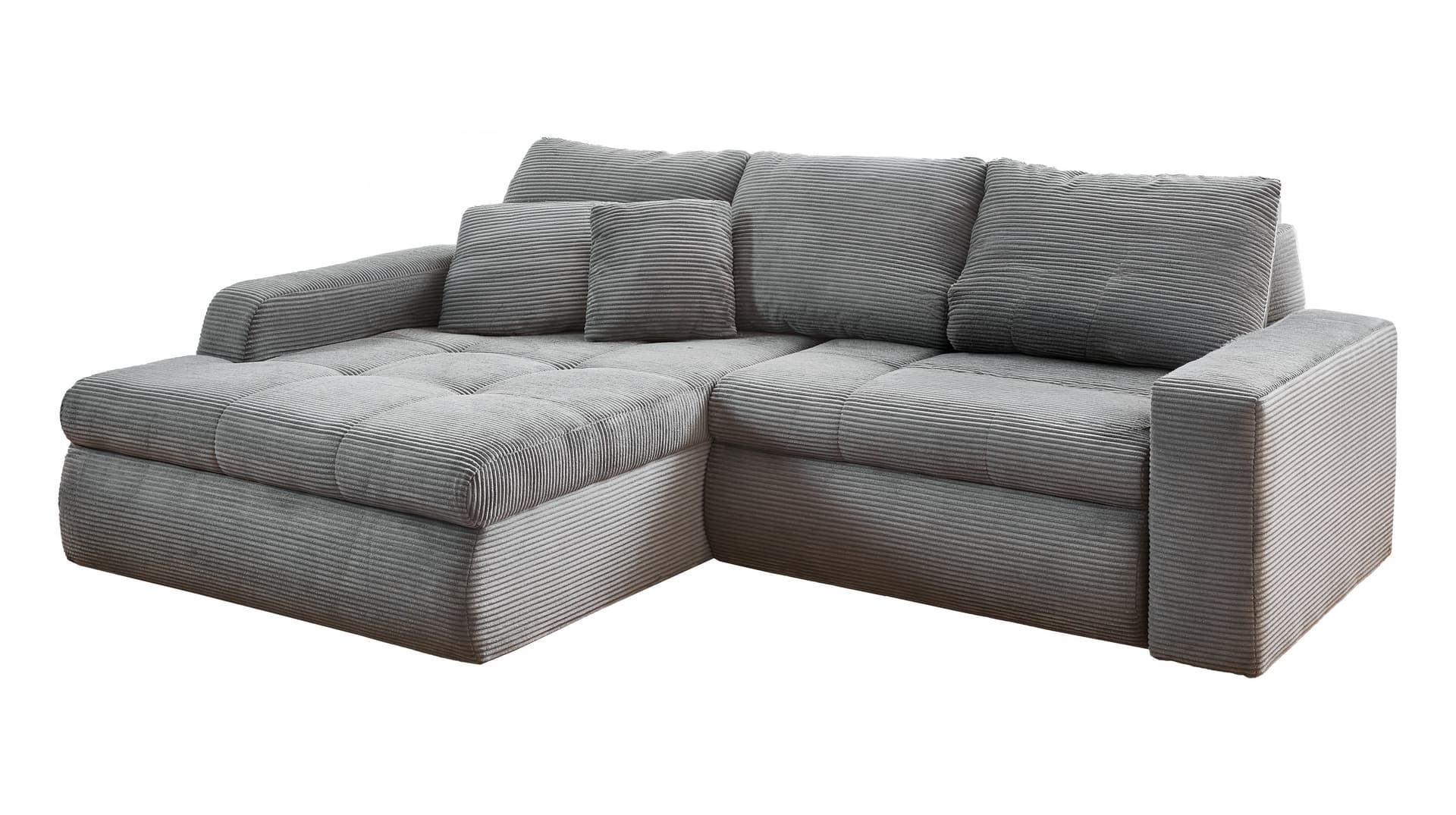 Ecksofa Cord Schlaffunktion Bettkasten grau 241 cm - OT links - LUNO