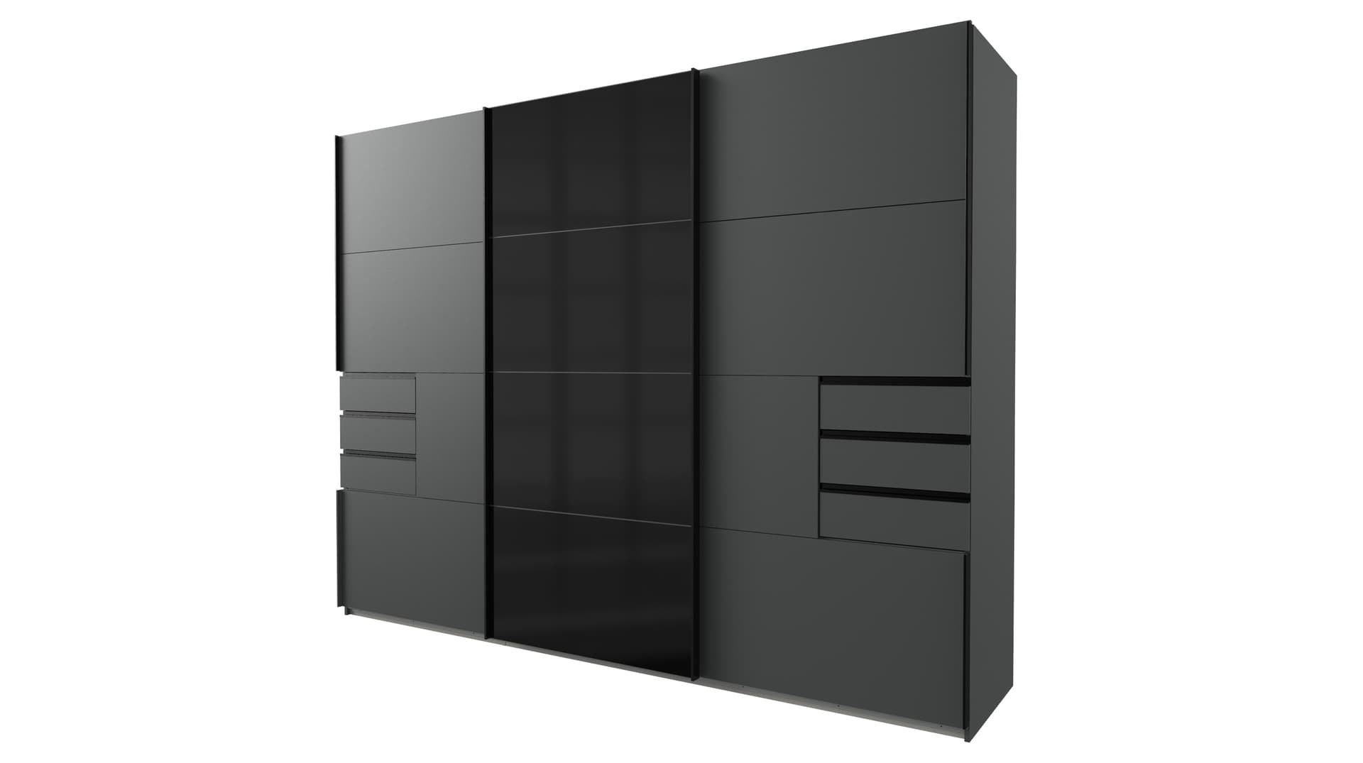 Schwebetürenschrank graphit - schwarz - Glasfront - 270 cm - SAIGON