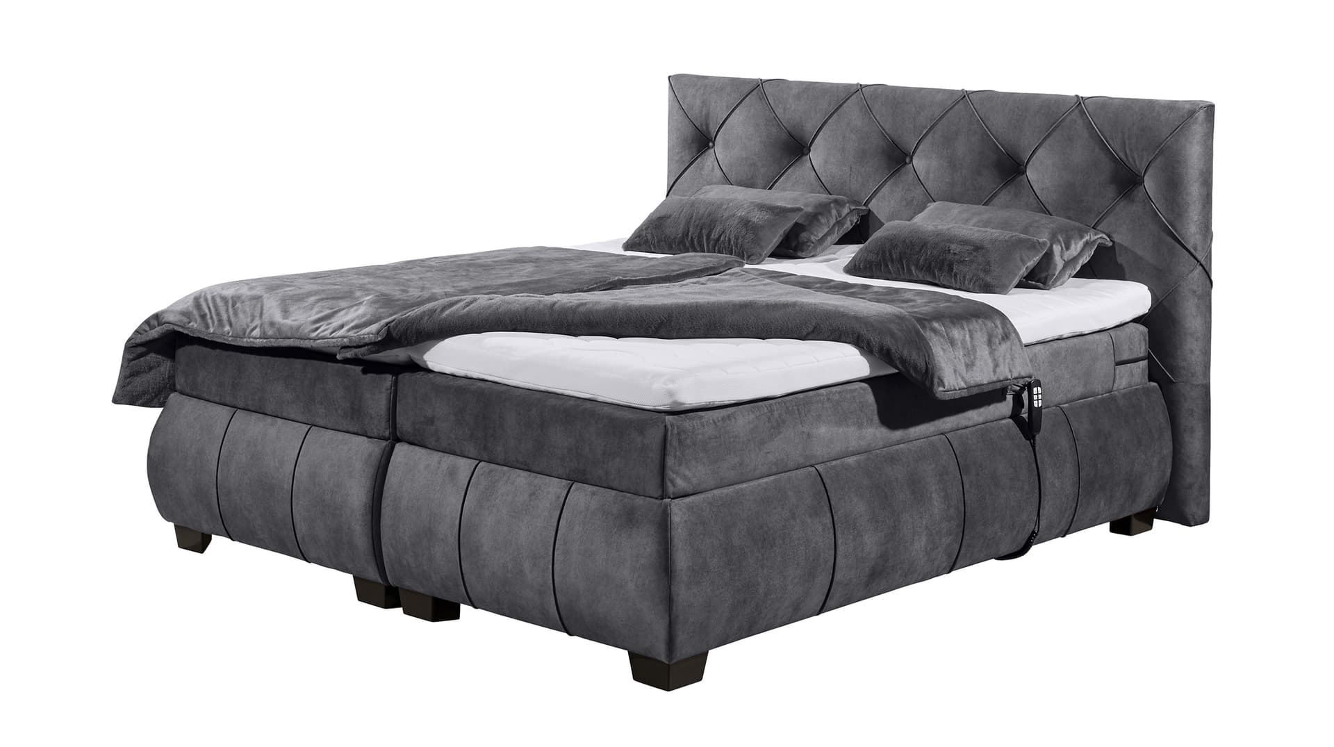 Boxspringbett 180 x 200 cm anthrazit Samt - elektrisch - SANUR