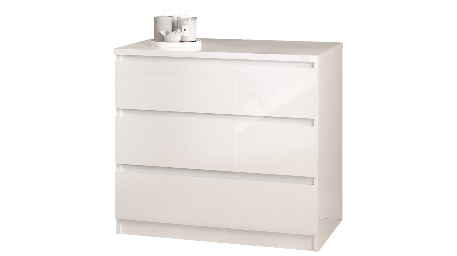 Kommode mit 3 Schubladen weiß hochglanz 77 cm - NAIA