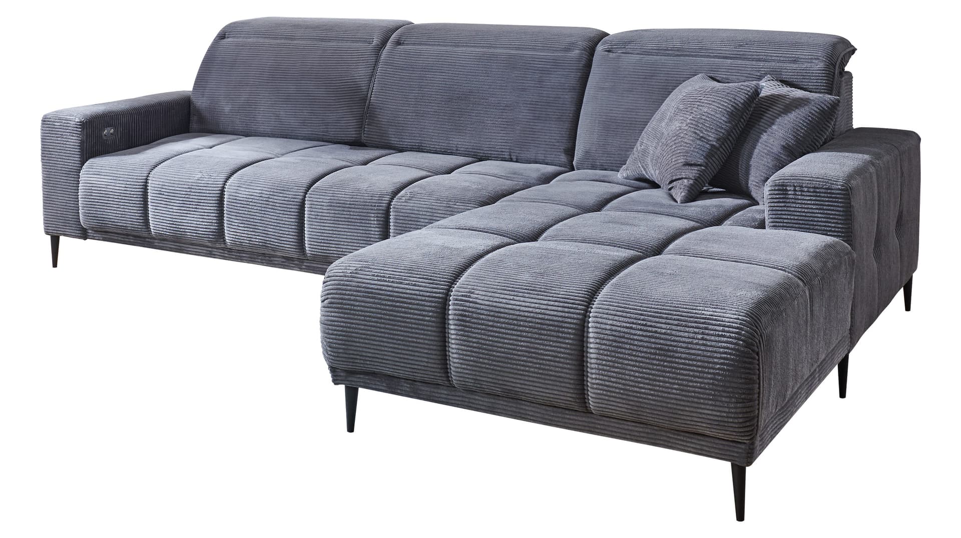Ecksofa Cord grau elektrisch ausfahrbar 286 cm - OT rechts - MARISOL