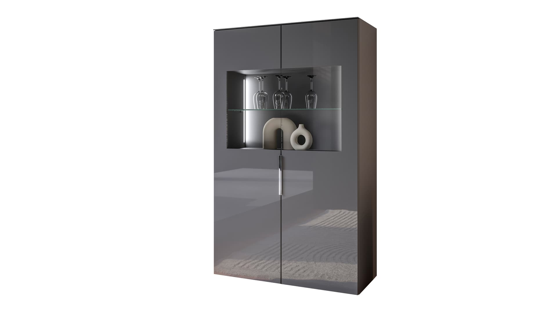 Vitrine mit Beleuchtung anthrazit - Glasfront - Breite 90 cm - SANTORIN