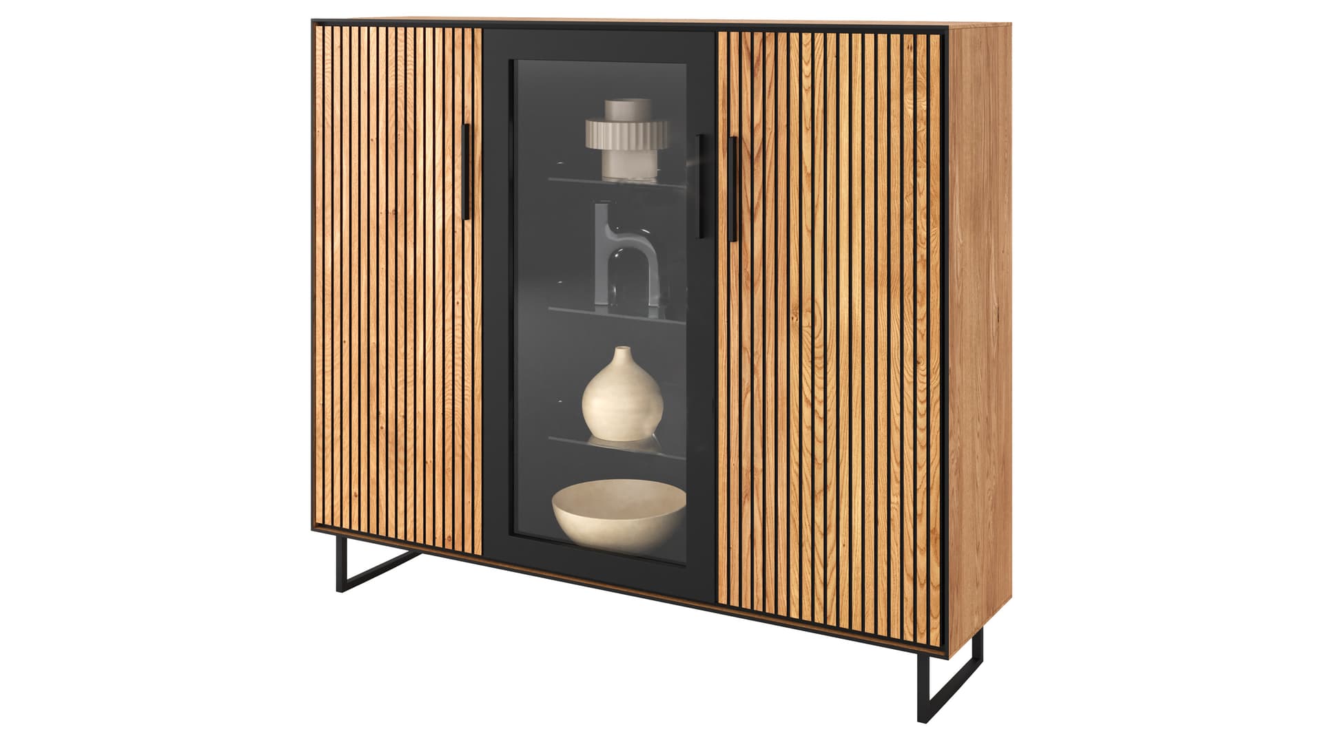 Highboard mit Glastür Eiche massiv geölt 146 cm - BELLA