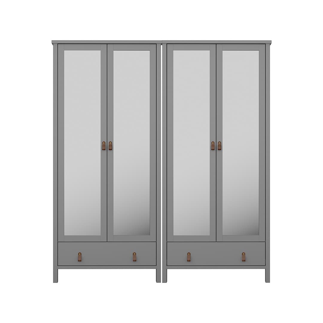 Tromsø Kleiderschrank 4 Spiegeltüren 1 Schublade grau.