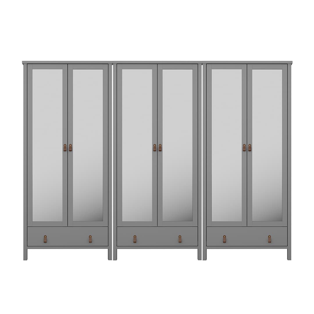 Tromsø Kleiderschrank 6 Spiegeltüren 1 Schublade grau.