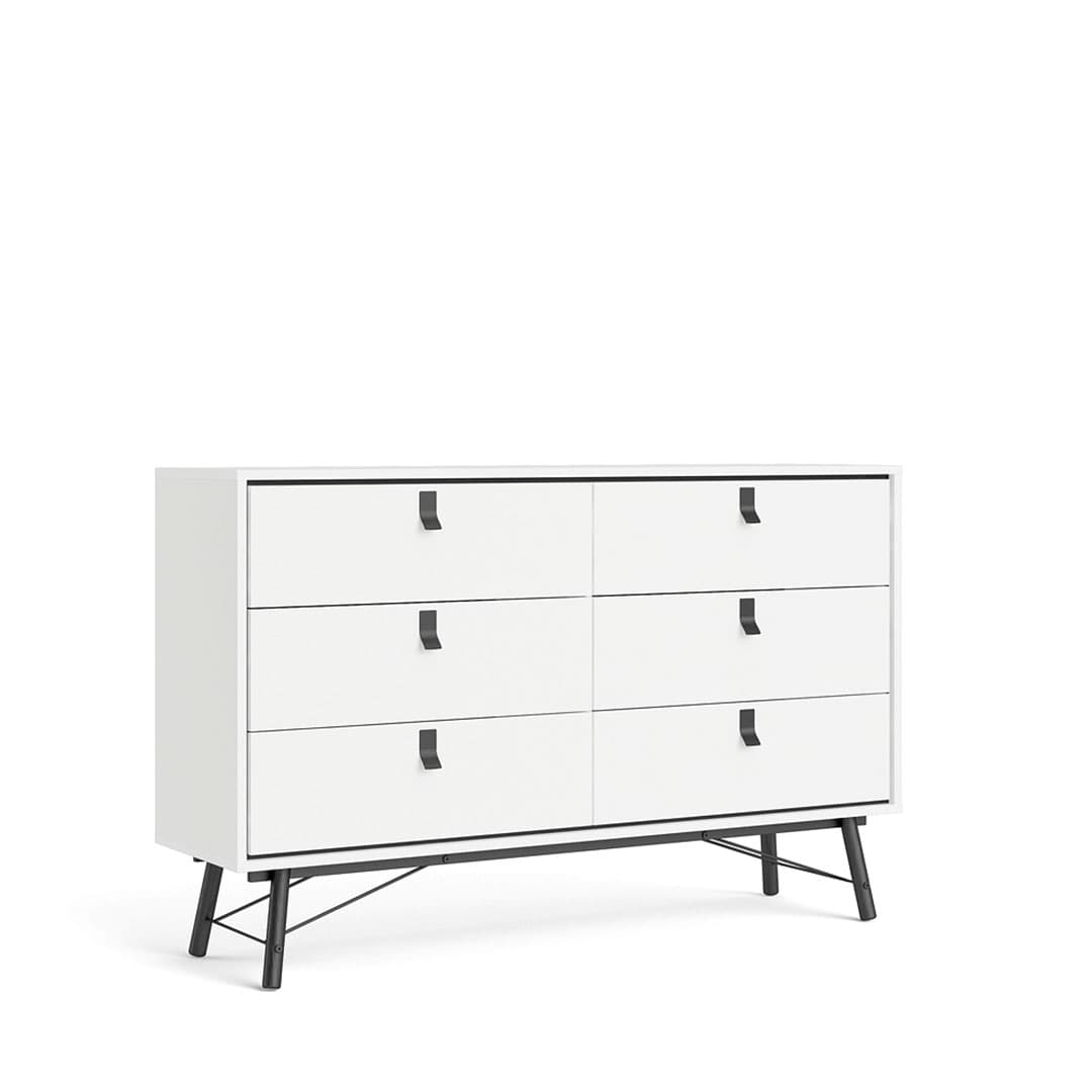 Rye Kommode breit 6 Schubladen mattweiss.