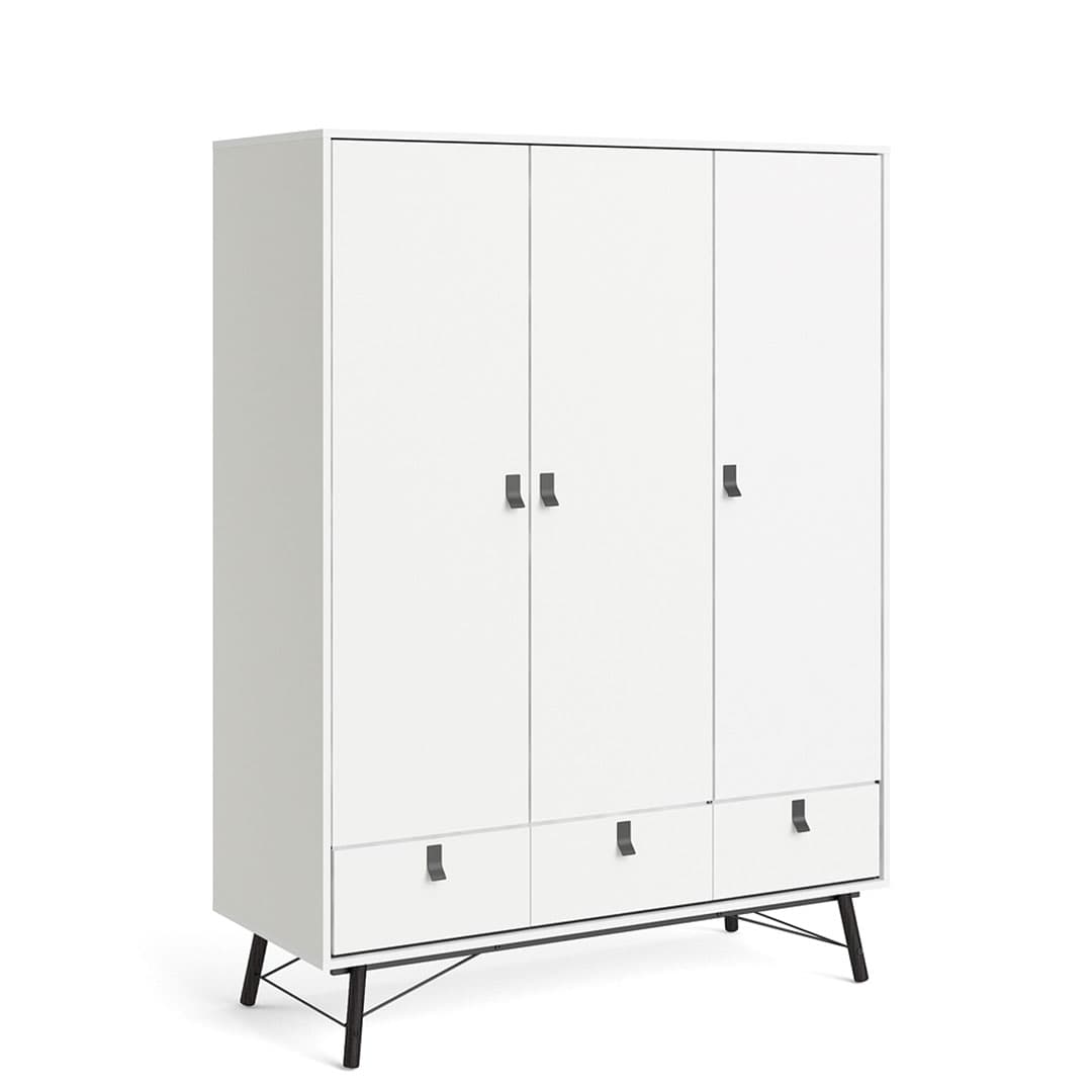 Rye Kleiderschrank 3 Türen, 3 Schubladen mattweiss.