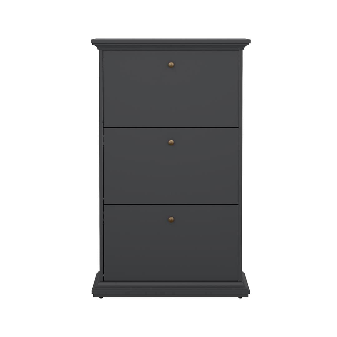 Venedig Schuhschrank mit 3 Klappen matt grau.
