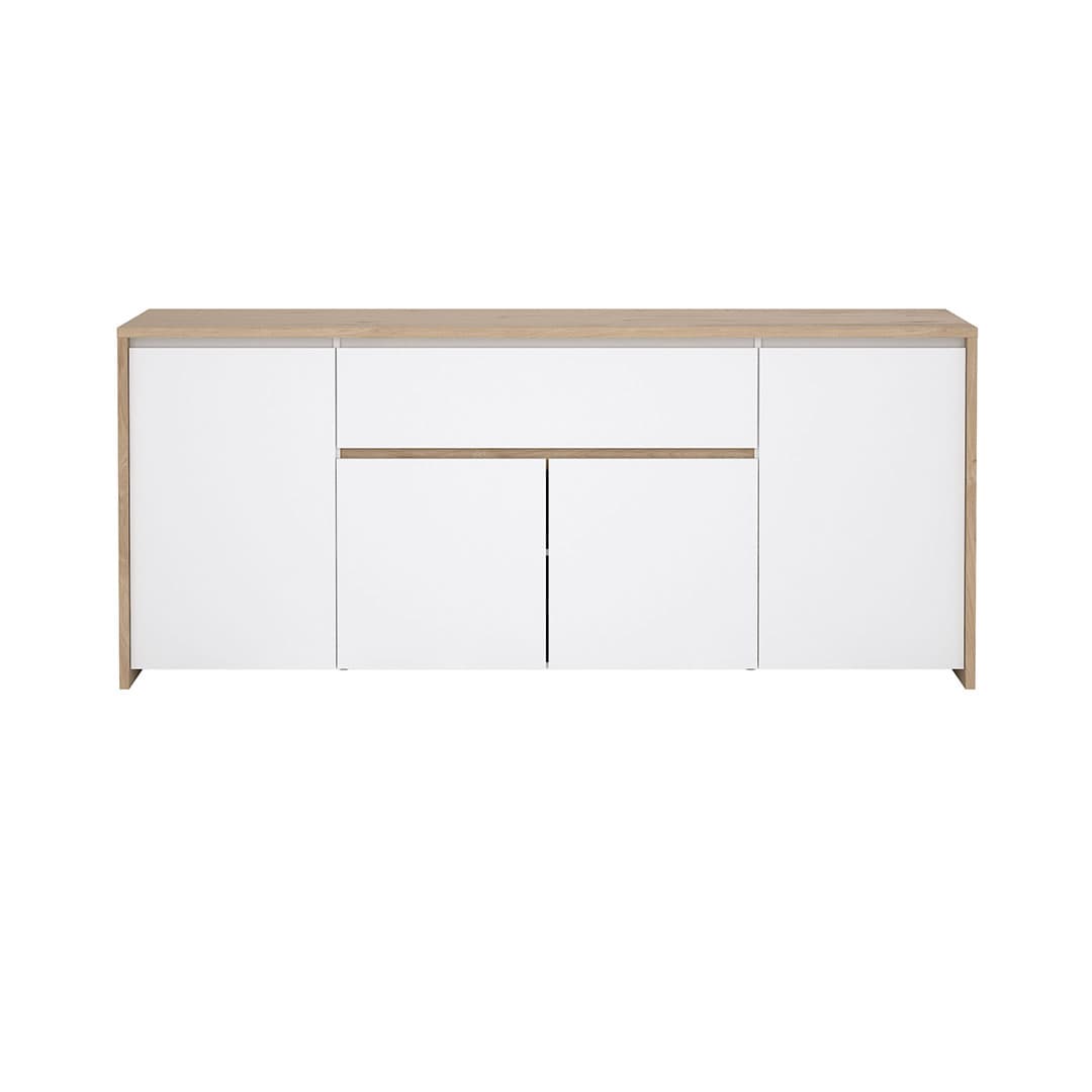 Next Sideboard 4 Türen, 1 Schublade Eichen-Dekor, weiß hochglanz.