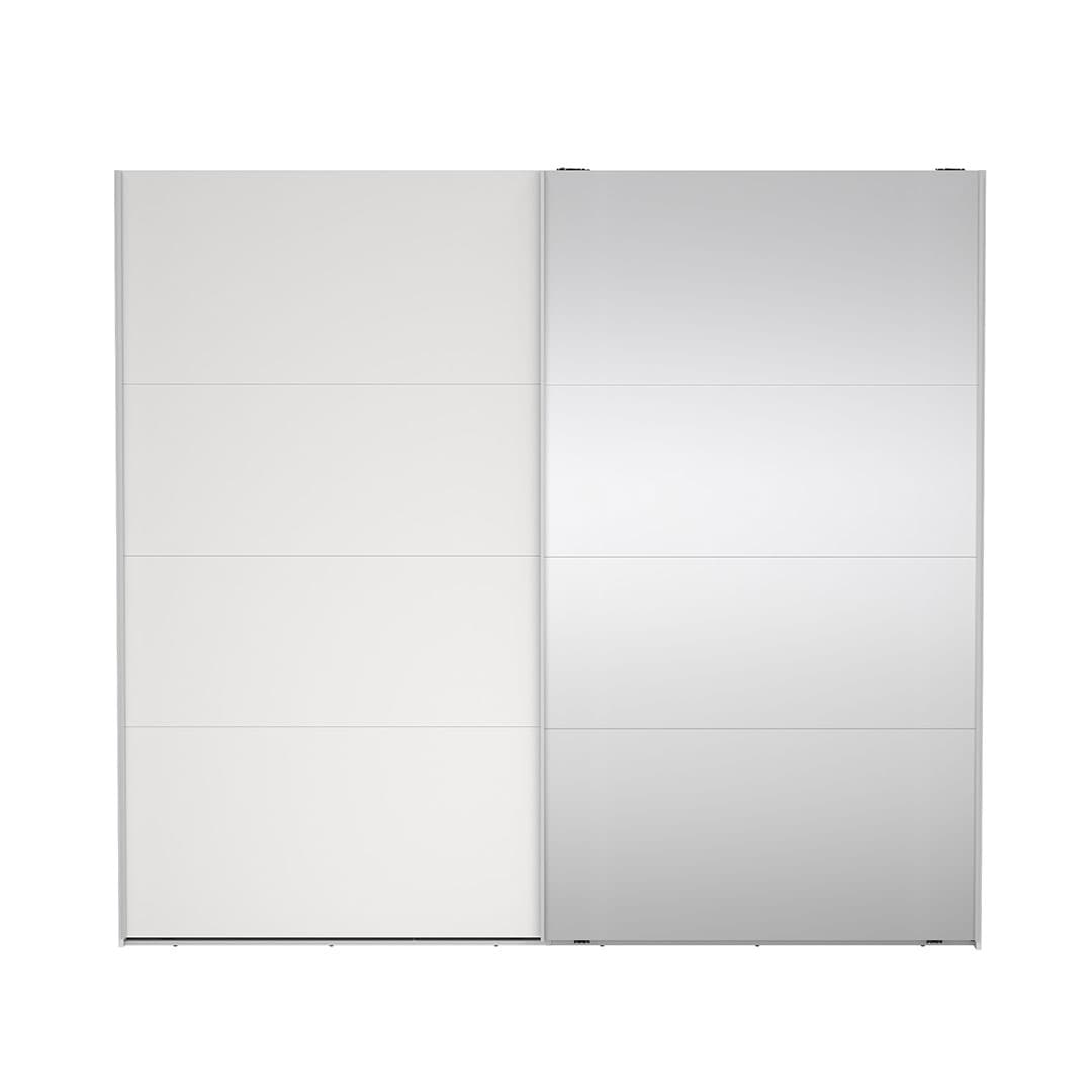 Catania Kleiderschrank 221x244x67cm, 1 Schiebetür, 1 Schiebetür mit Spiegel weiß.
