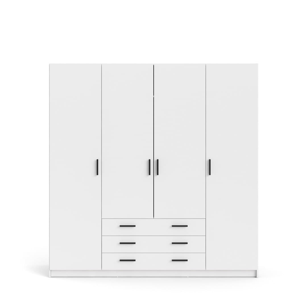 Spell Kleiderschrank B183 cm 4 Türen und 3 Schubladen weiß.