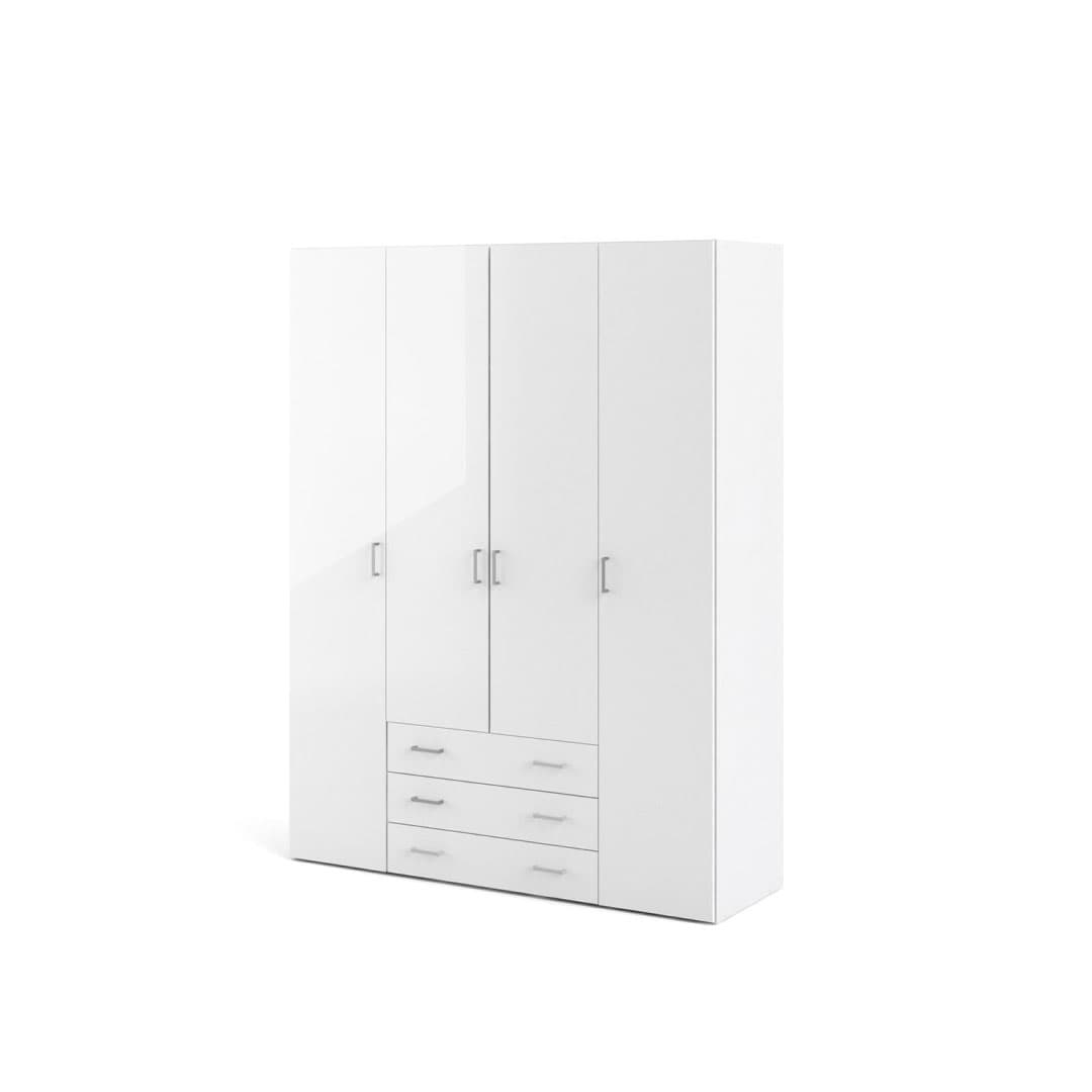 Spell Kleiderschrank 4 Türen, 3 Schubladen weiss, weiss hochglanz.