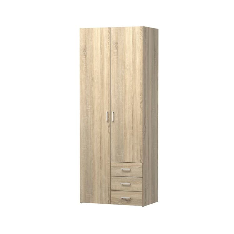 Spell Kleiderschrank 2 Türen, 3 Schubladen eiche Struktur Dekor.