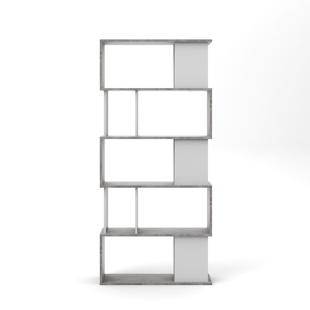 Magda Regal Bücherregal mit 5 Ablagen, beton dekor,weiss.