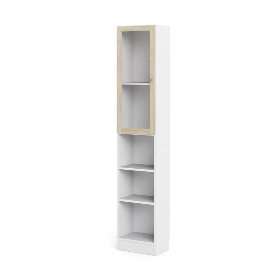 Base Regal 1 Glastür und 2 Ablagen weiss, Eiche Struktur Dekor.
