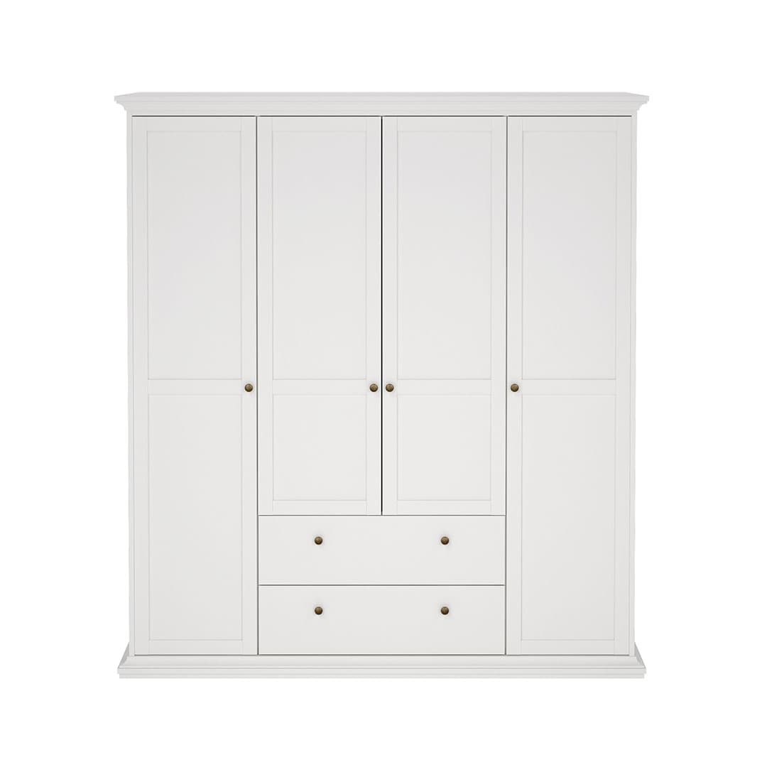 Venedig Kleiderschrank 4-Trg. mit 2 Schubladen Breite 181 cm, Höhe 200 cm weiss.