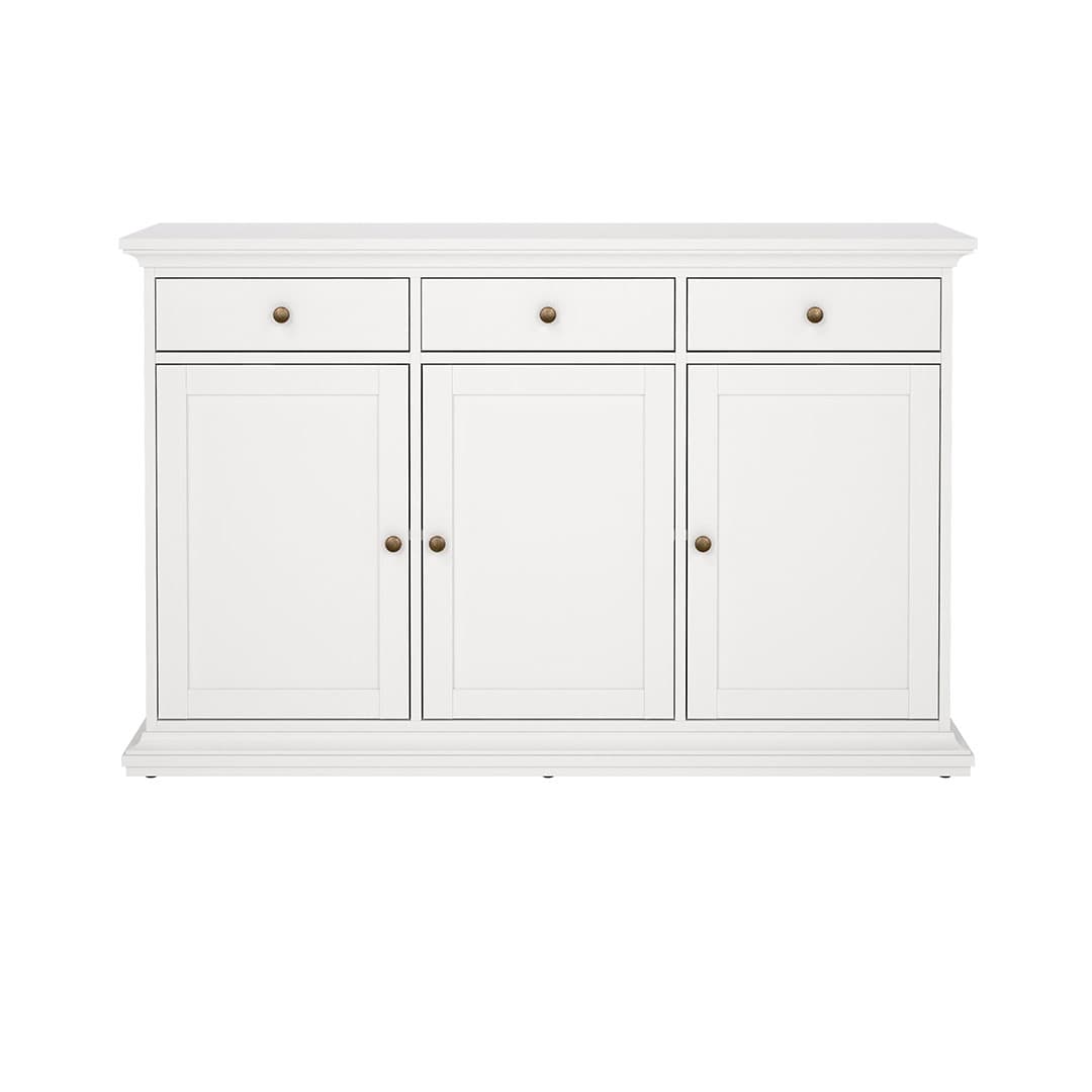 Venedig Sideboard 3 Türen und 3 Schubladen, Breite 143 cm, Höhe 91 cm weiß.