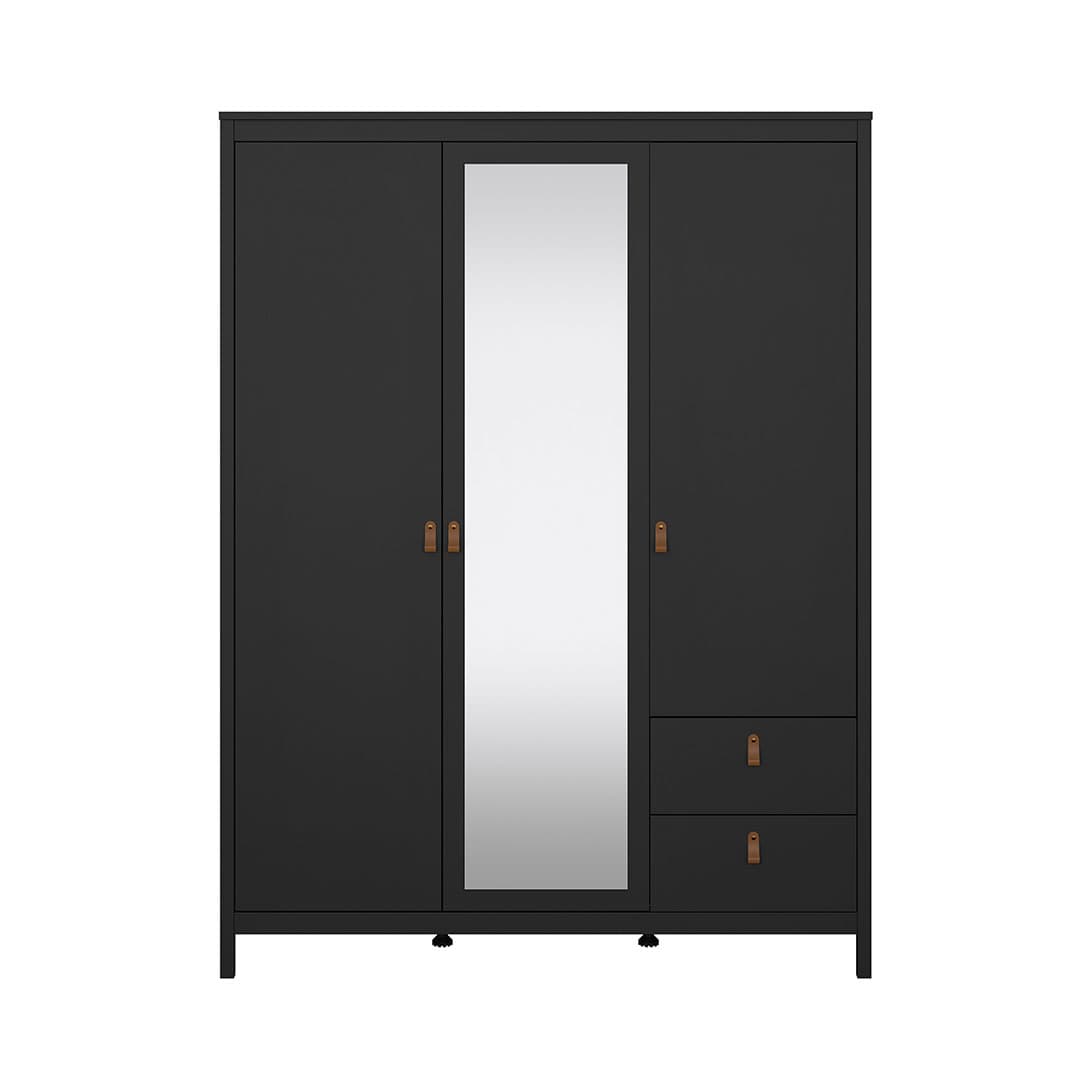 Madrid Kleiderschrank 199x150x59cm, 2 Türen, 1 Spiegeltür, 2 Schubladen matt schwarz.