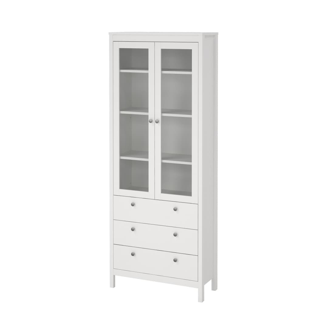 Madrid Vitrinenschrank 2 Glastüren 3 Schubladen weiß.